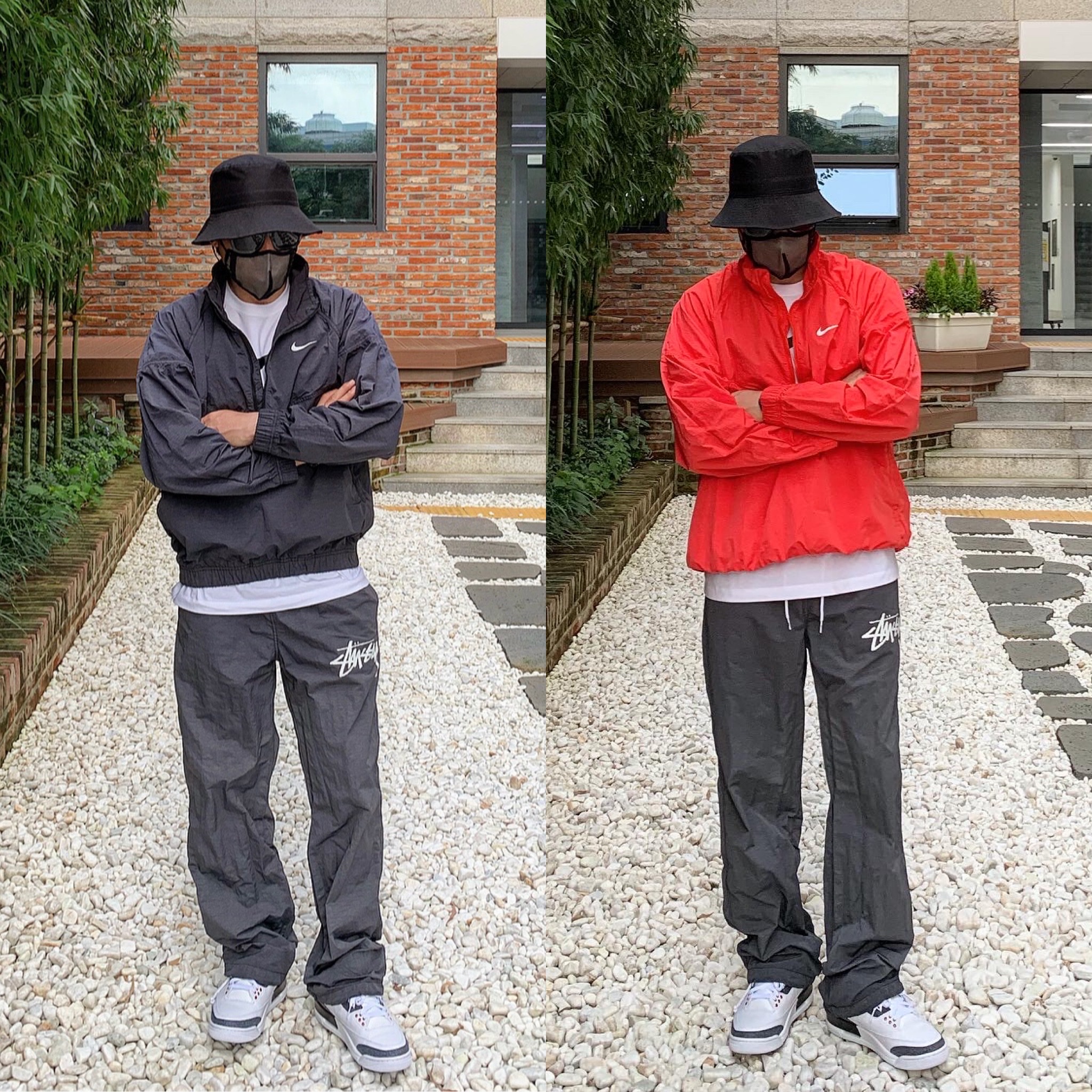 Jordan 3 Retro SE Denim Fire Red, Nike x Stussy Beach Pants Off Noir 착용 스타일