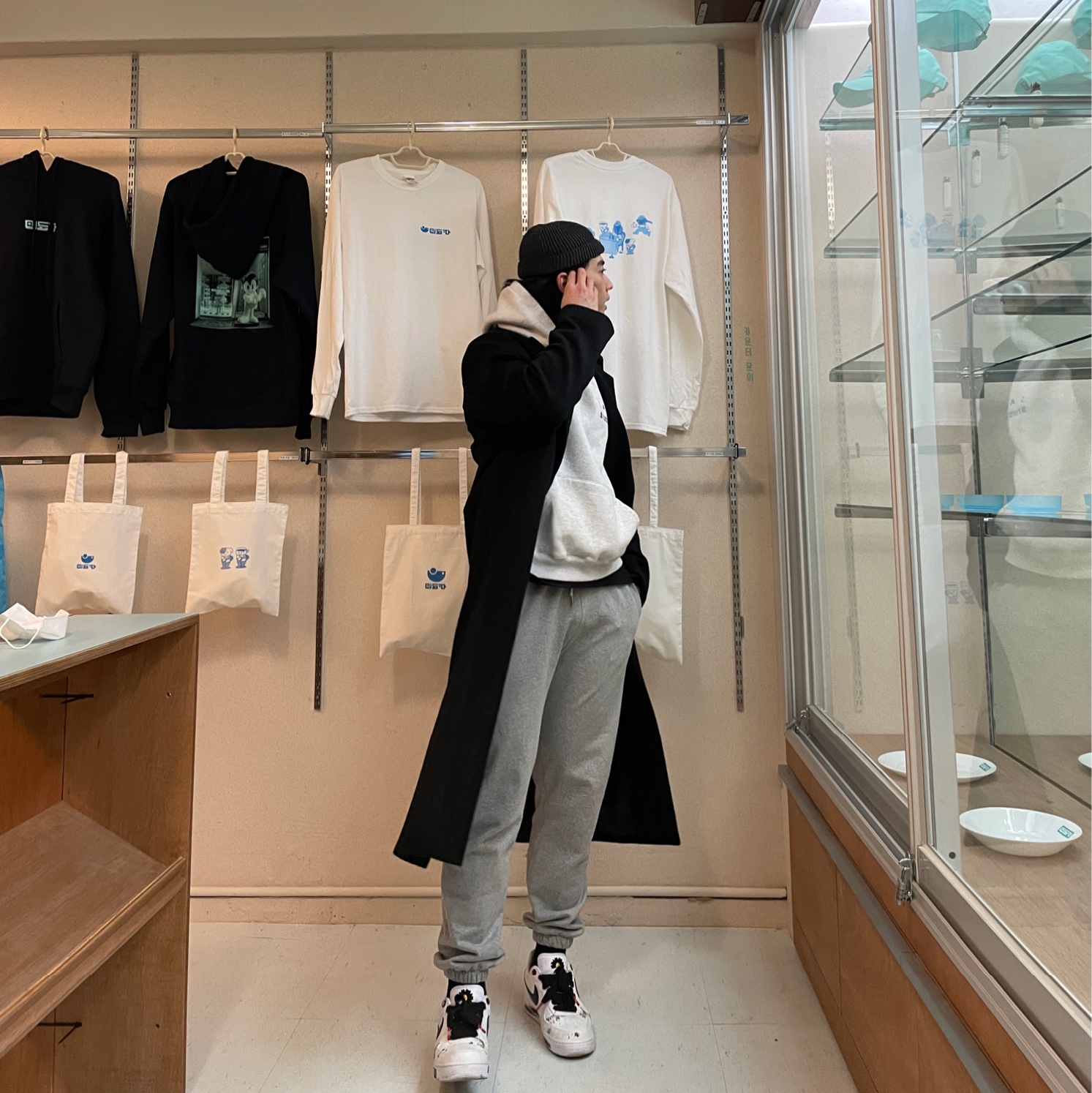 Nike x Peaceminusone Air Force 1 Low Para-Noise 2.0, IAB Studio Hoodie Gray - 21SS 착용 스타일 - 2