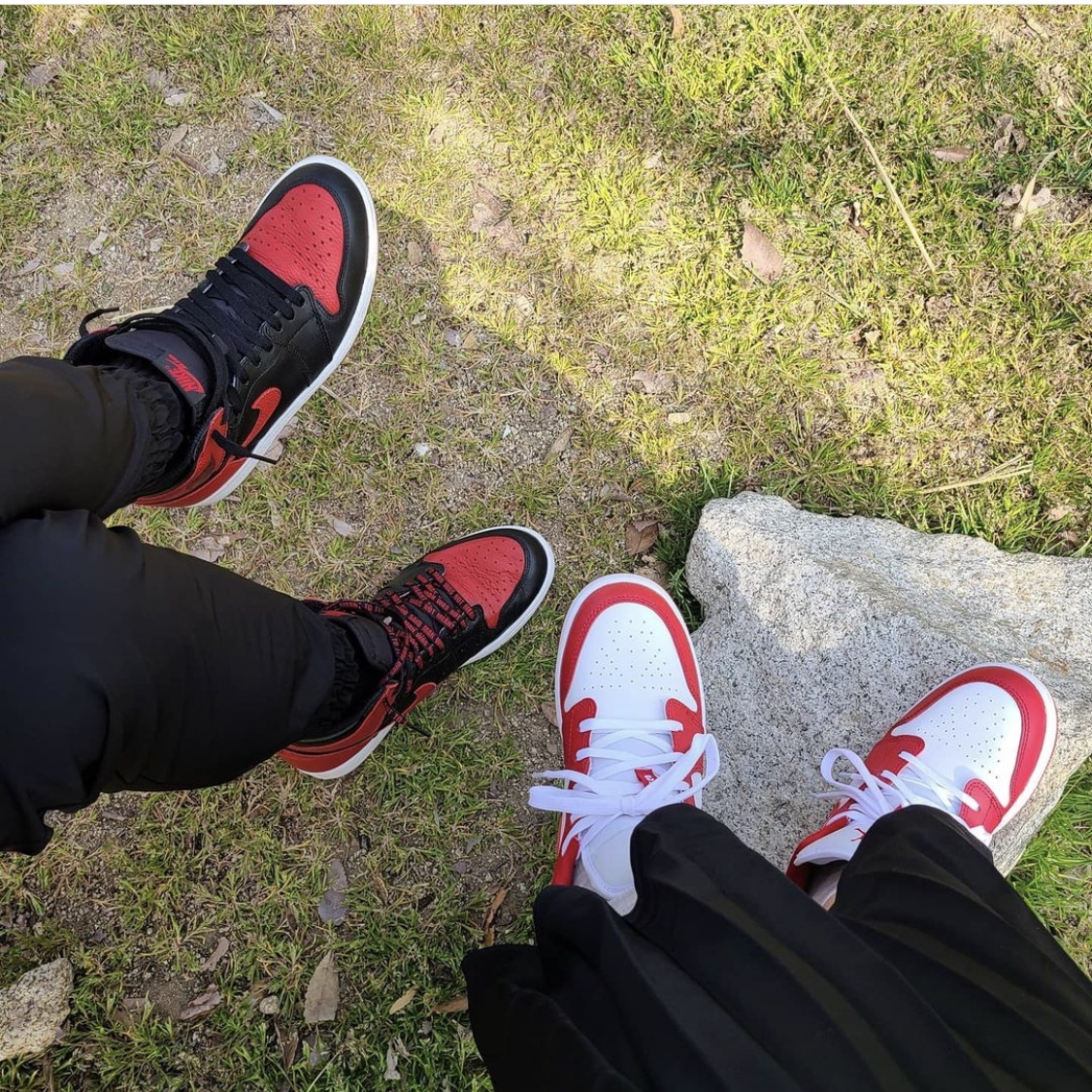 Jordan 1 Retro High OG Bred Banned 2016, (GS) Jordan 1 Low Gym Red White 착용 스타일