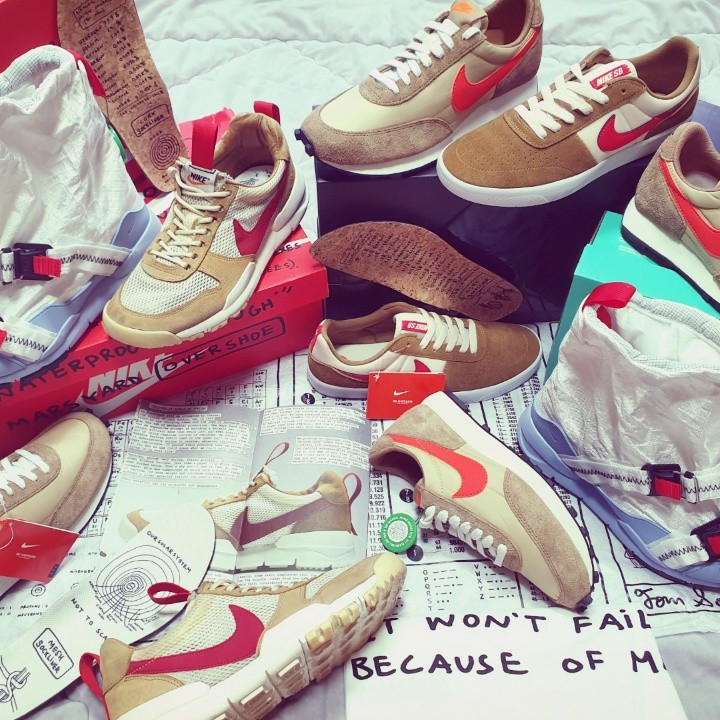 Nike Daybreak SP Vegas Gold College Orange, Nike x Tom Sachs Mars Yard Overshoe 3.0 착용 스타일