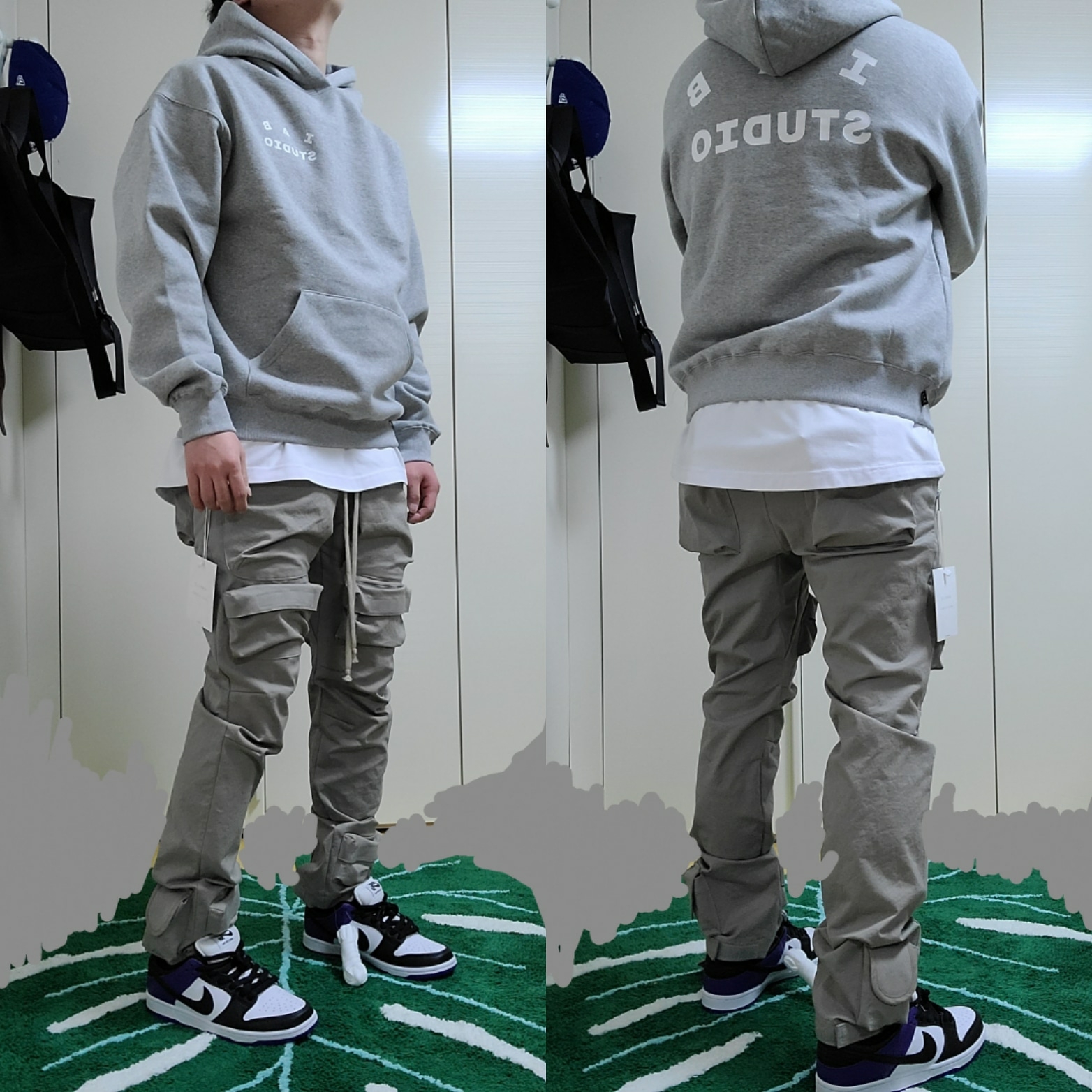 IAB Studio Hoodie Gray - 21SS, Nike SB Dunk Low Pro Court Purple 착용 스타일