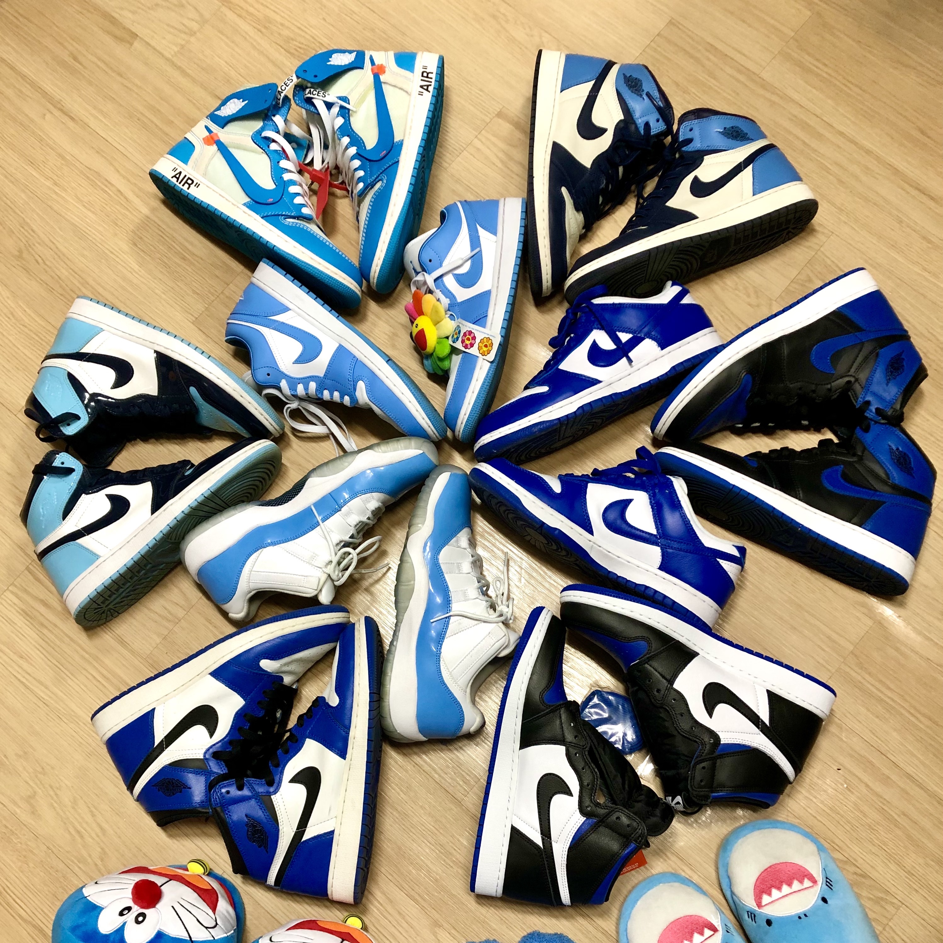 Jordan 1 x Off-White Retro High University Blue, (GS) Jordan 1 Retro High Obsidian UNC μ°©μ© μ€νμΌ