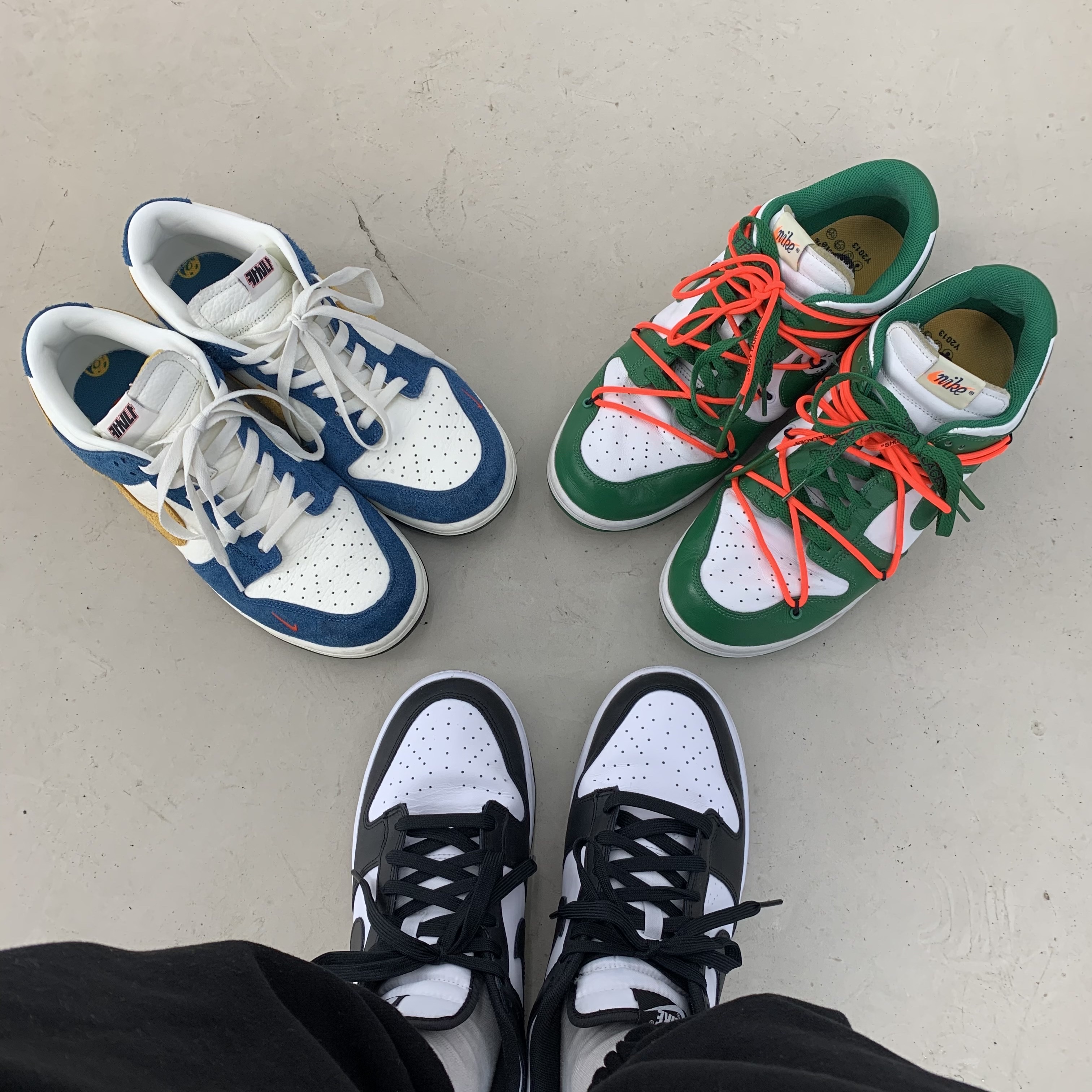 Nike Dunk Low Retro Black, Nike x Off-White Dunk Low Pine Green 착용 스타일