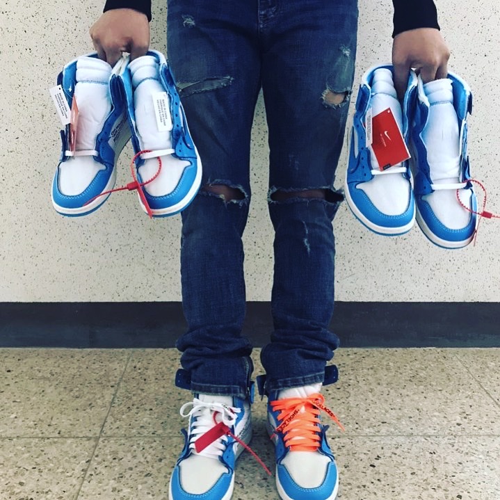 Jordan 1 x Off-White Retro High University Blue 착용 스타일