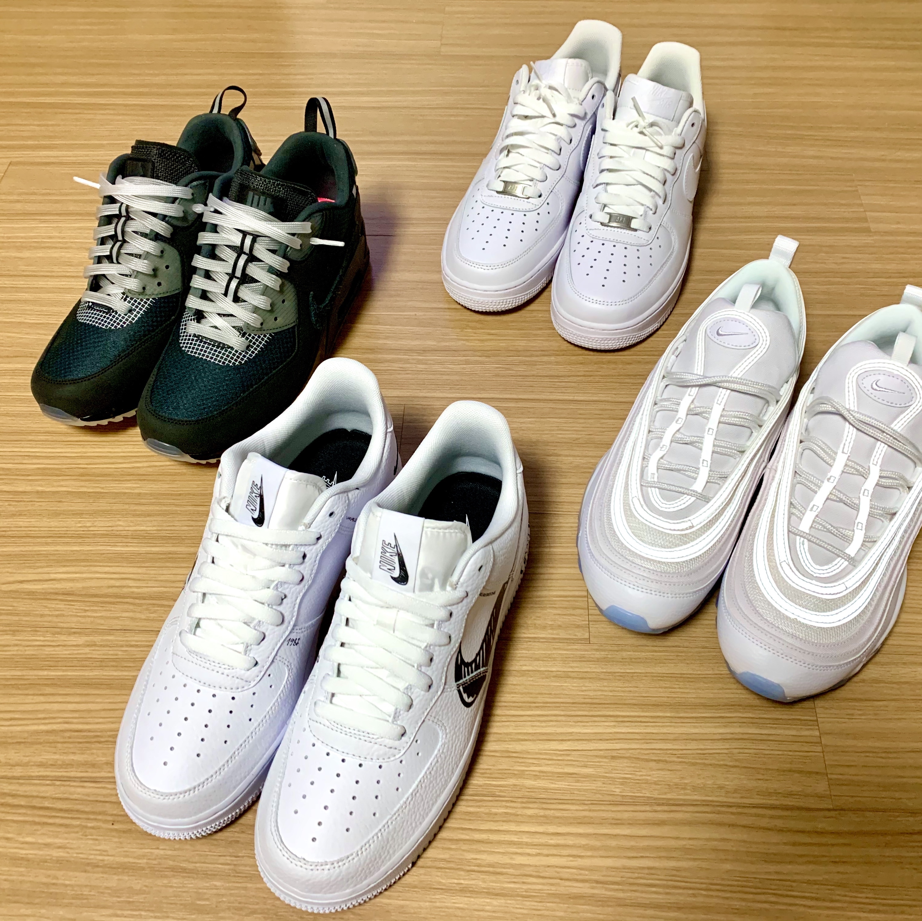Nike x Undefeated Air Max 90 Black 2020, Nike Air Force 1 Low Sketch White Black 착용 스타일