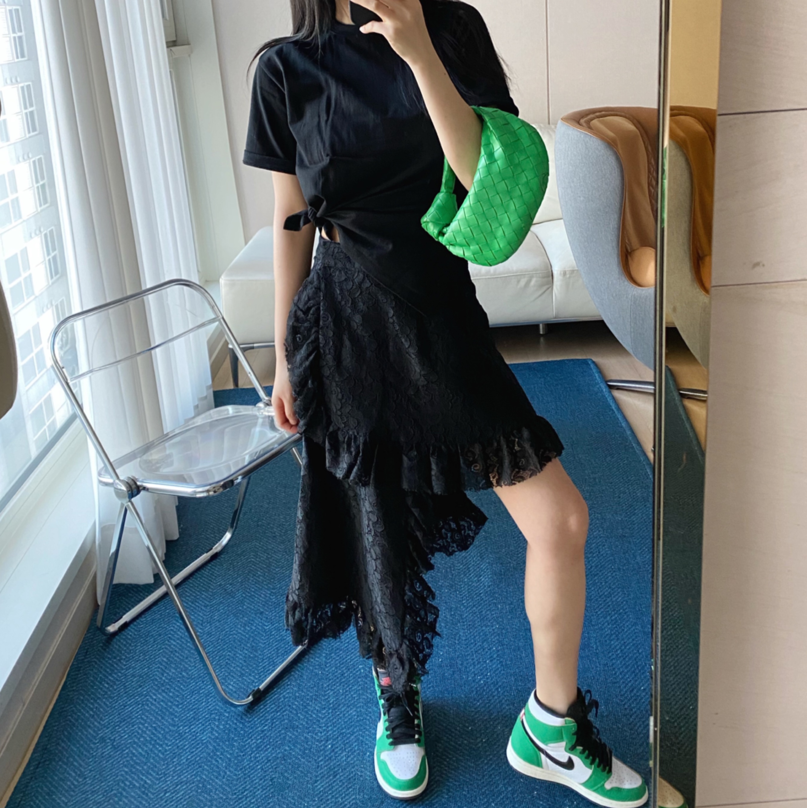 (W) Jordan 1 Retro High OG Lucky Green 착용 스타일 - 2