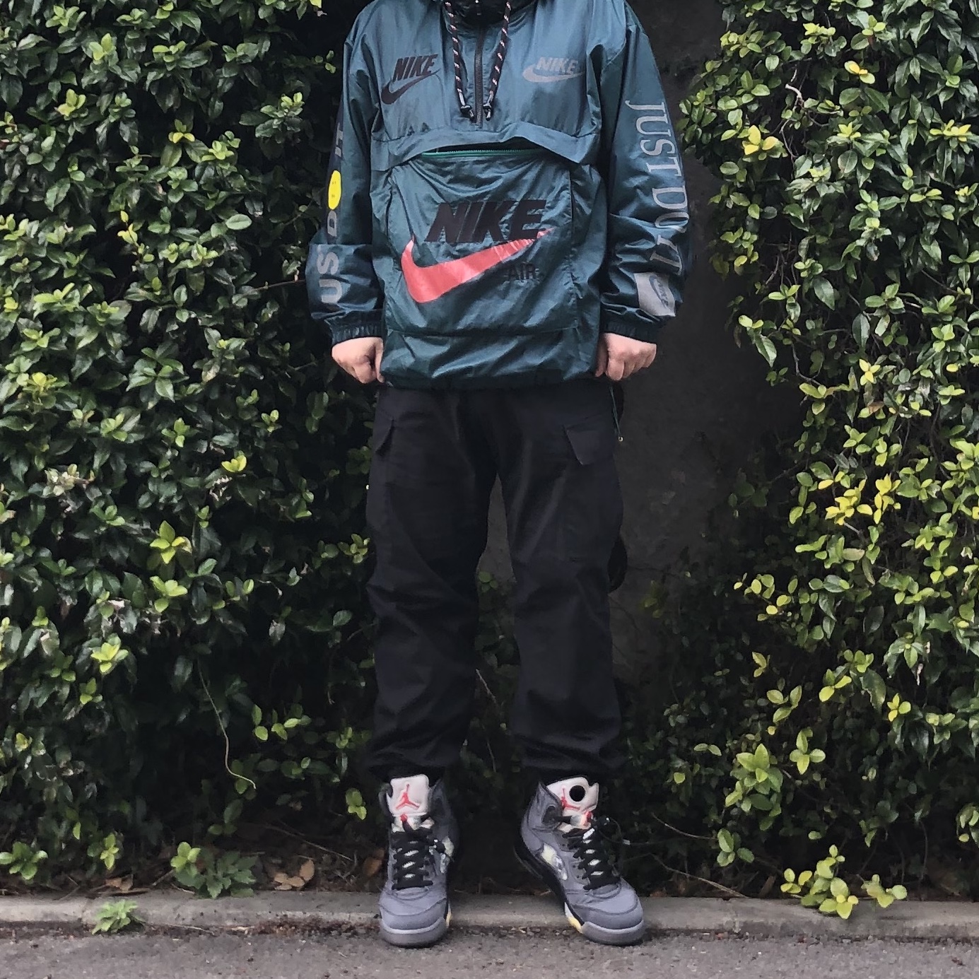 Jordan 5 x Off-White Retro SP Black Muslin, Nike x Cactus Plant Flea Market Anorak Teal 착용 스타일