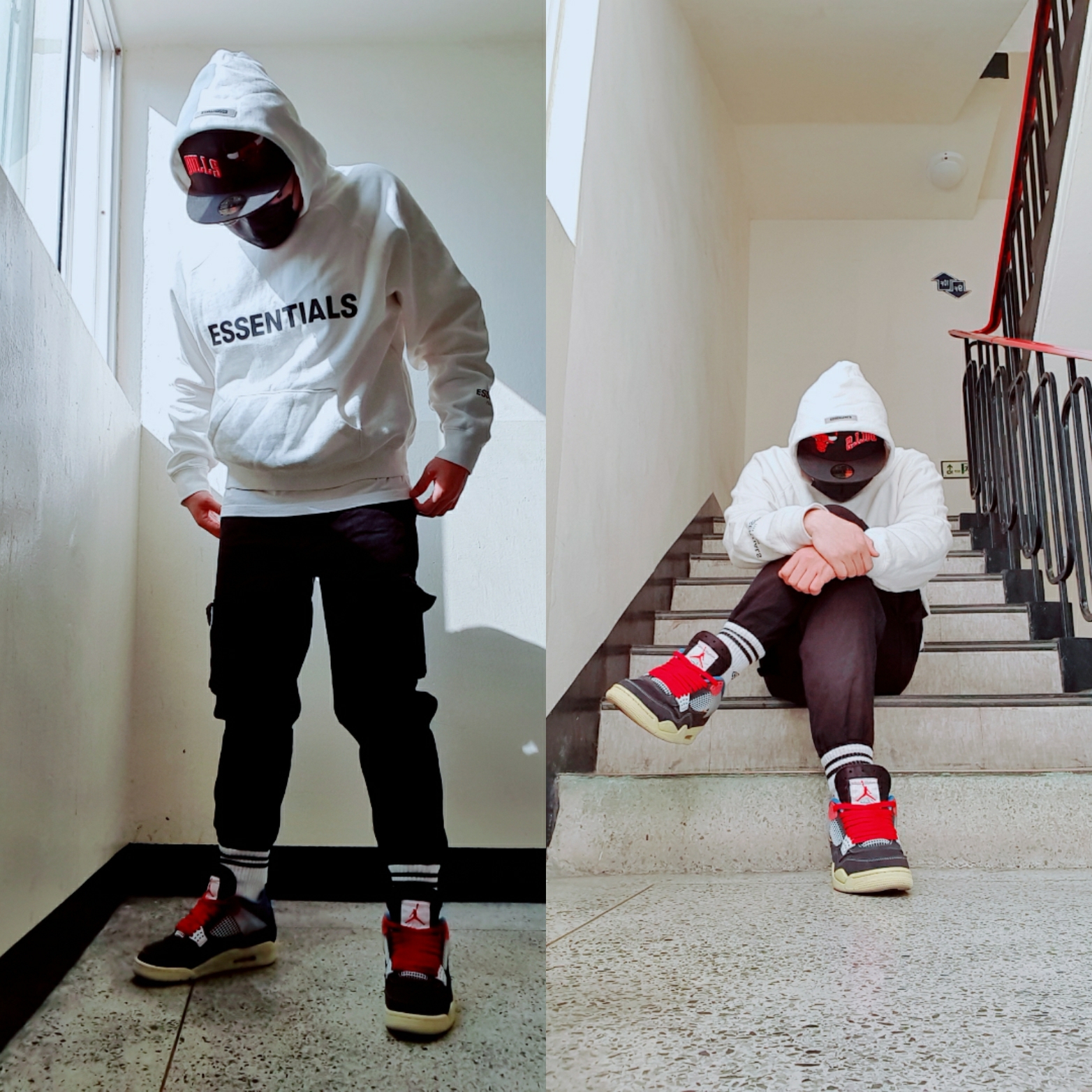 Essentials 3D Silicon Applique Pullover Hoodie Buttercream 2020, Jordan 4 x Union Retro Off Noir 착용 스타일 - 1