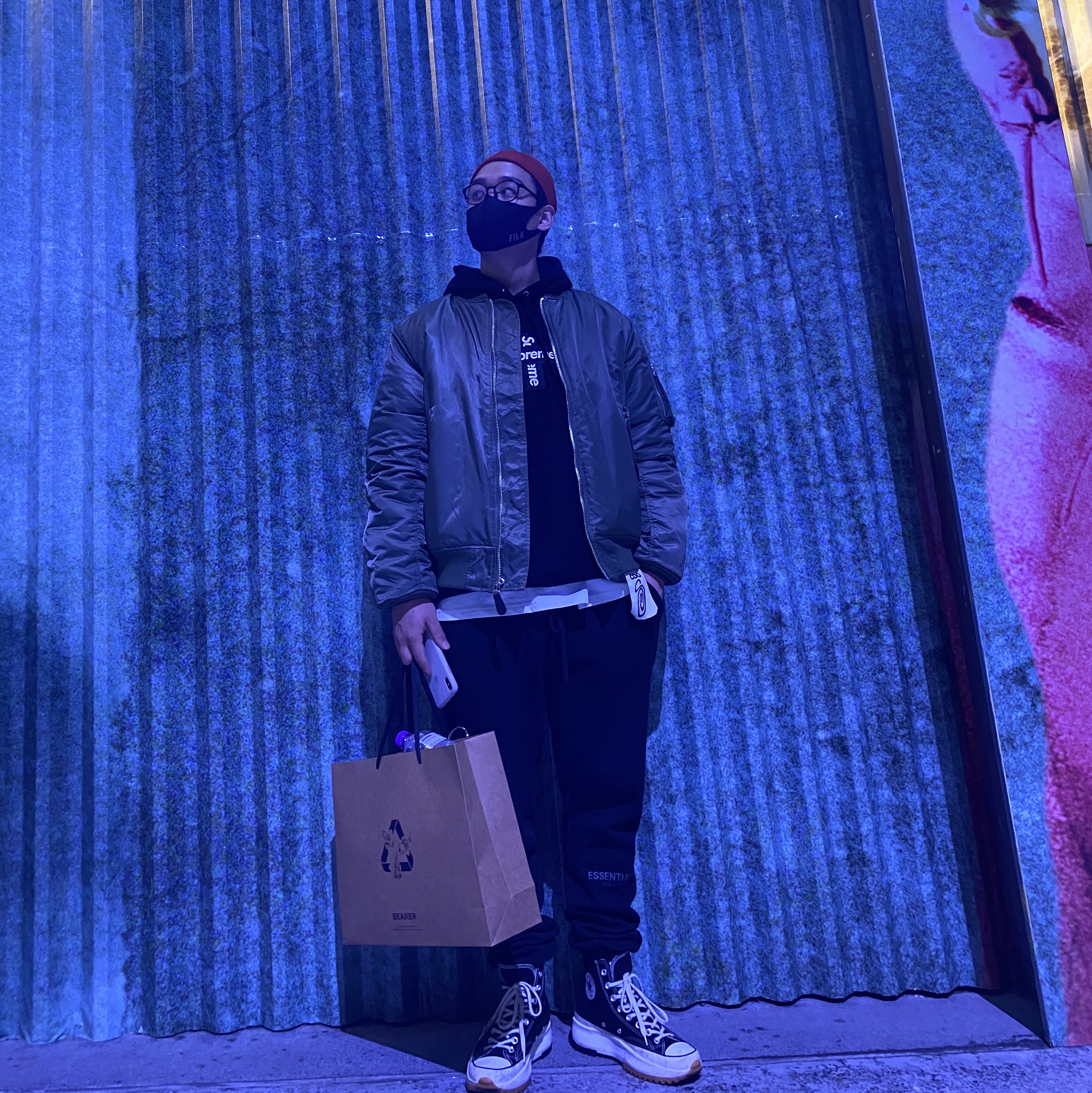 Stussy x CDG MA-1 Jacket Olive, Converse x JW Anderson Run Star Hike Hi Black 착용 스타일 - 1