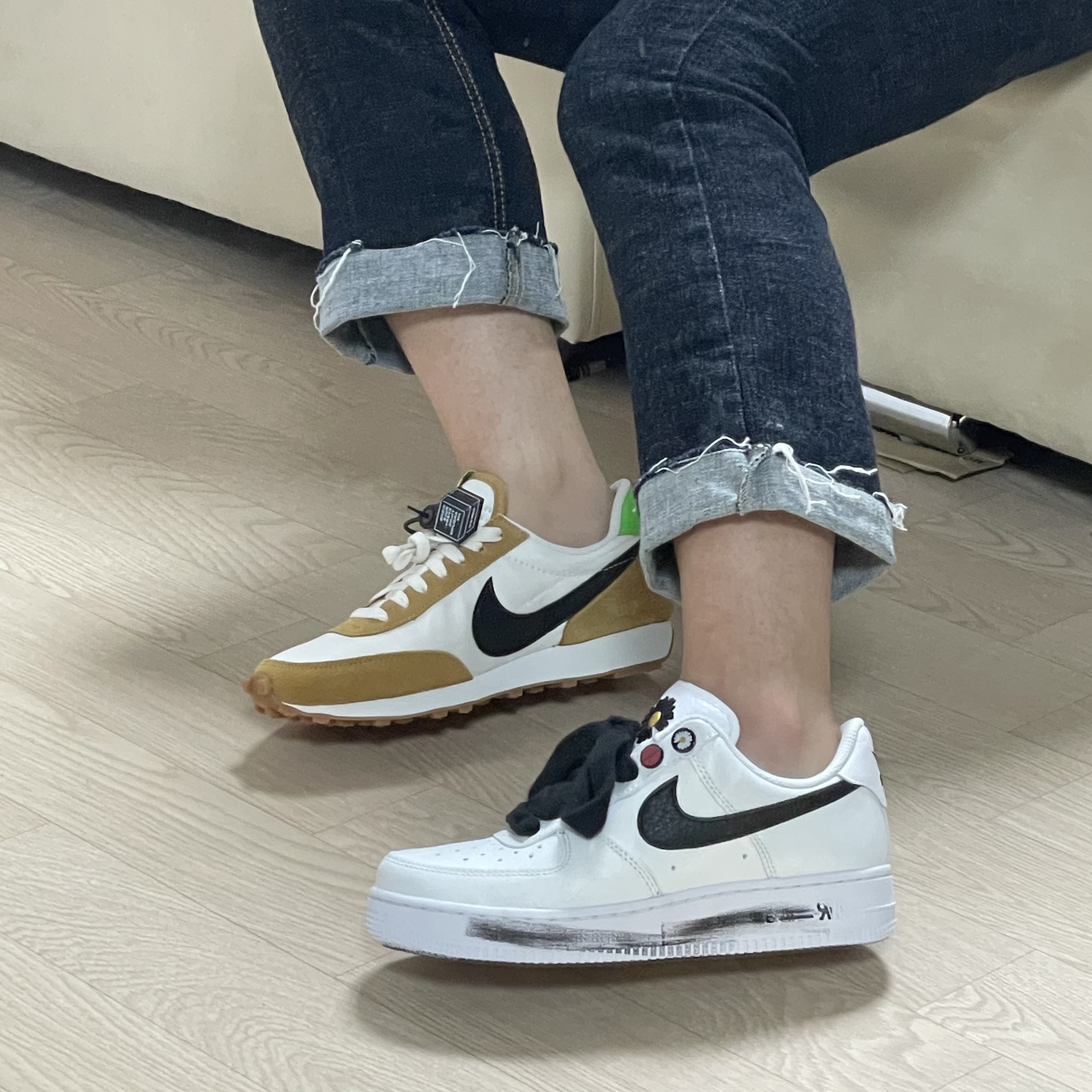 Nike x Peaceminusone Air Force 1 Low Para-Noise 2.0, (W) Nike Daybreak Wheat 착용 스타일