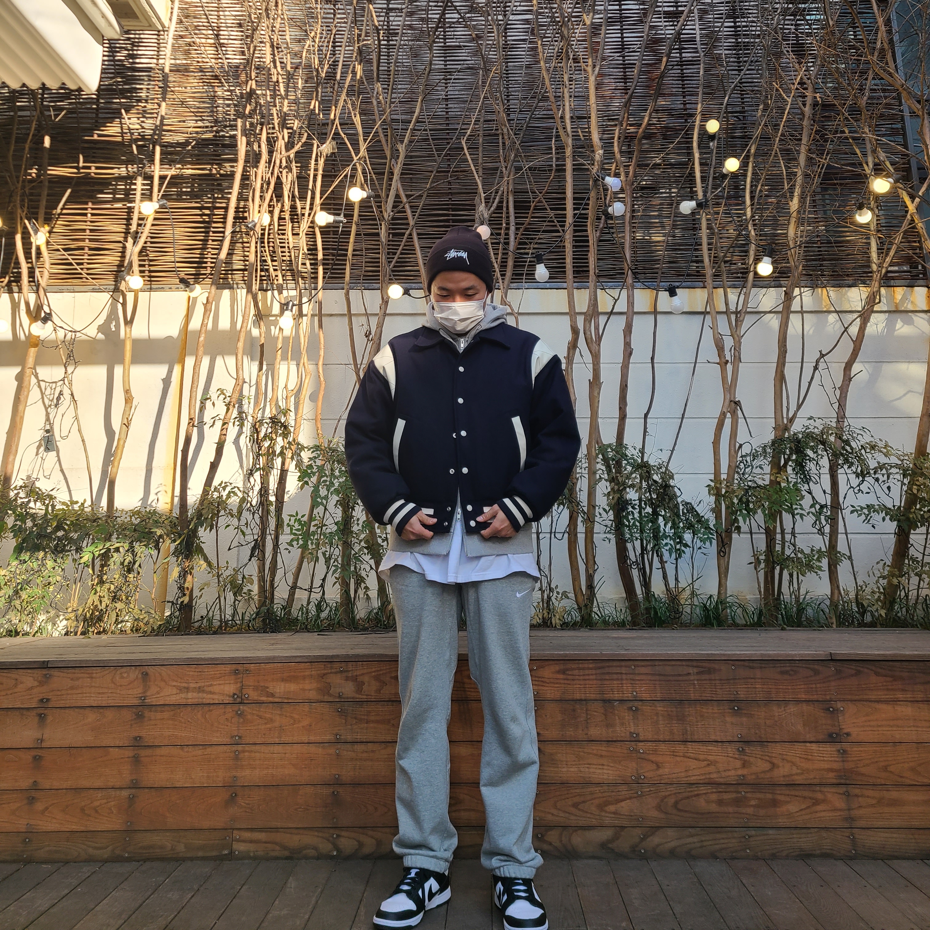 Nike Dunk Low Retro Black, Nike x Stussy Cuff Beanie Black 착용 스타일 - 3