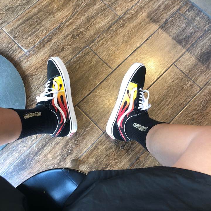 Vans Vault x CDG OG Authentic LX White Black 2018, Vans Vault OG Style 43 LX Pinstripe Red 착용 스타일 - 3
