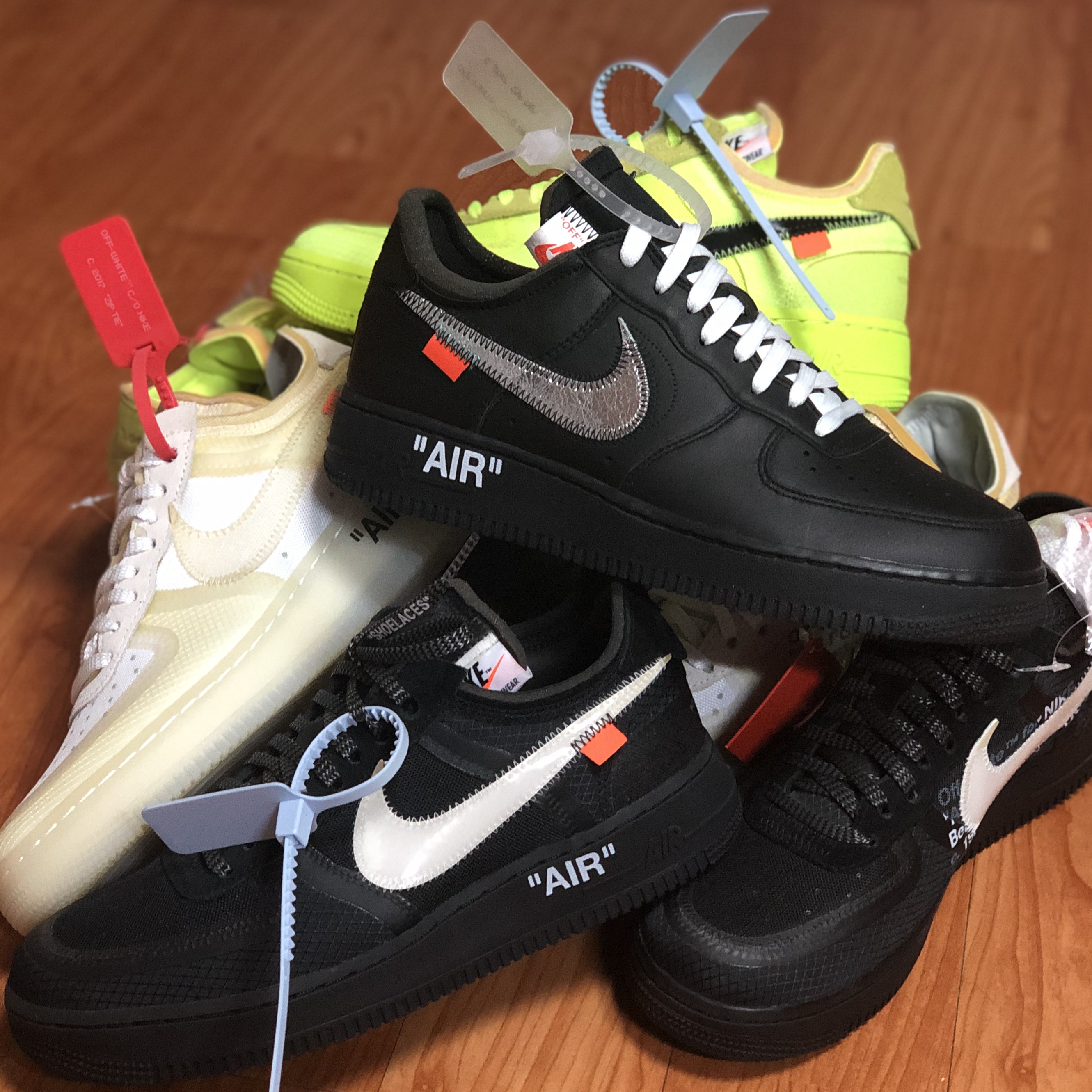 Nike x Off-White Air Force 1 Low Black White, Nike x Off-White Air Force 1 Low Volt 착용 스타일