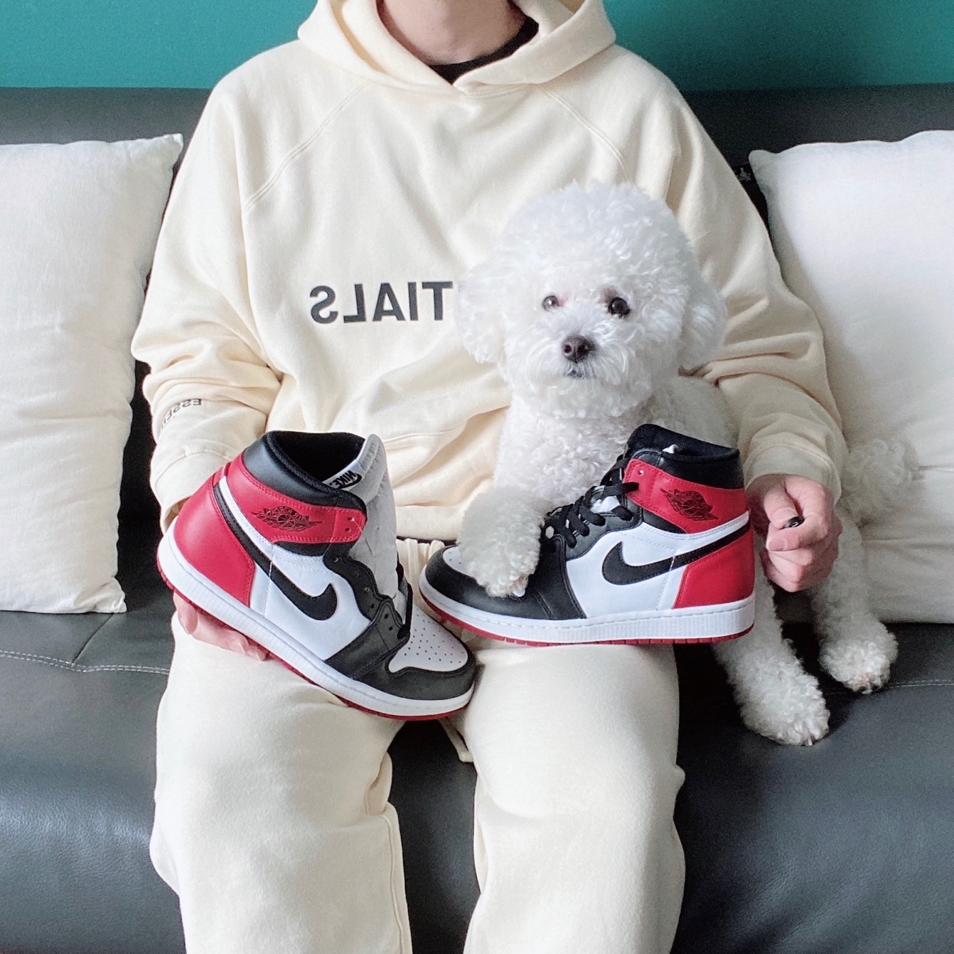 Jordan 1 Retro High OG Black Toe 2016, Essentials 3D Silicon Applique Pullover Hoodie Buttercream 2020 착용 스타일
