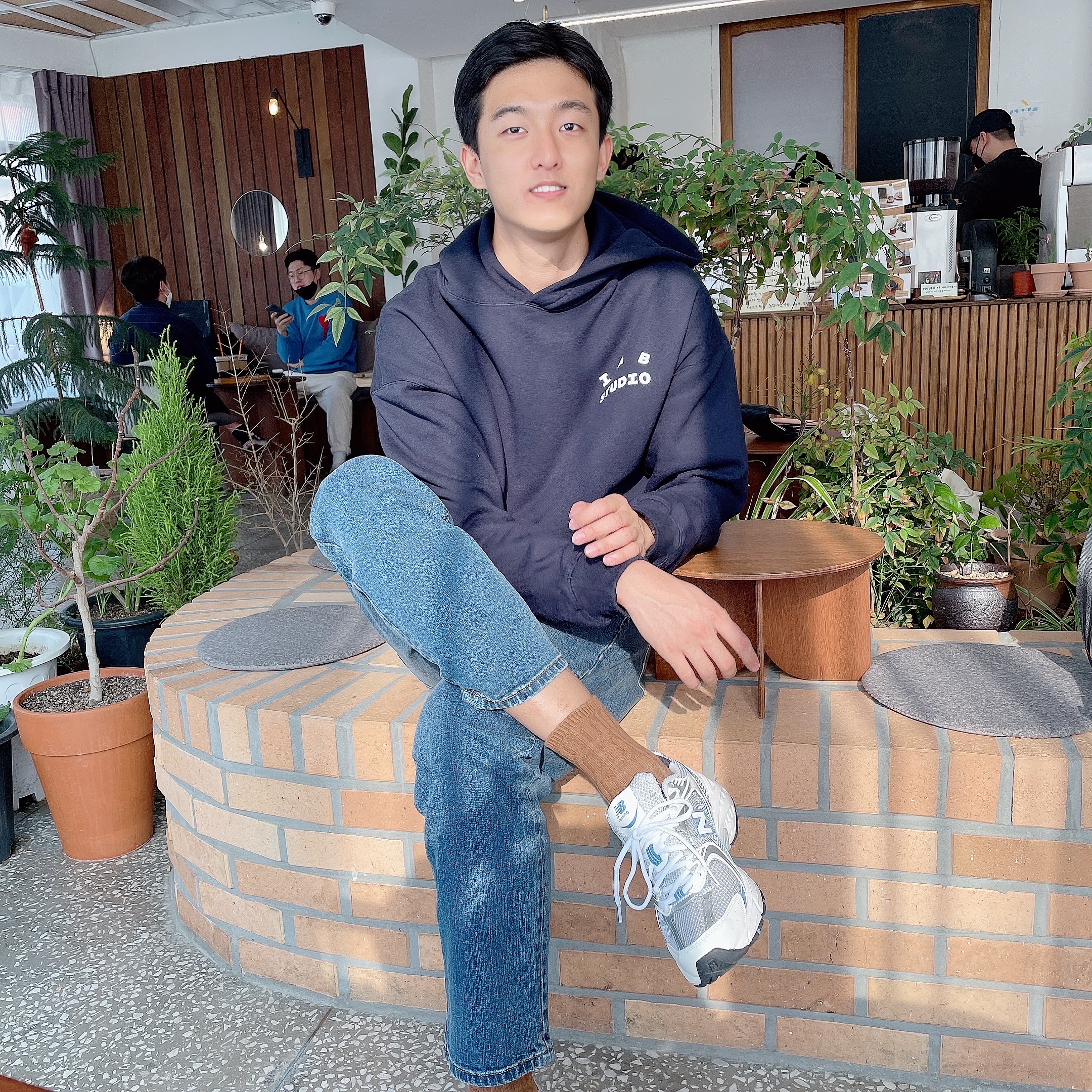 IAB Studio Hoodie Navy - 21SS, New Balance 530 Steel Blue 착용 스타일