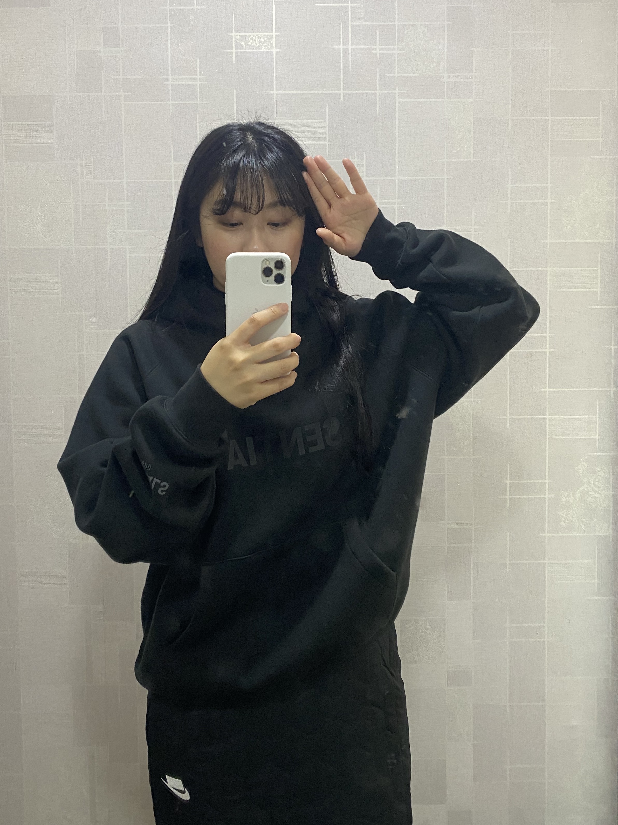 Essentials 3D Silicon Applique Pullover Hoodie Dark Slate/Black 2020 착용 스타일 - 1