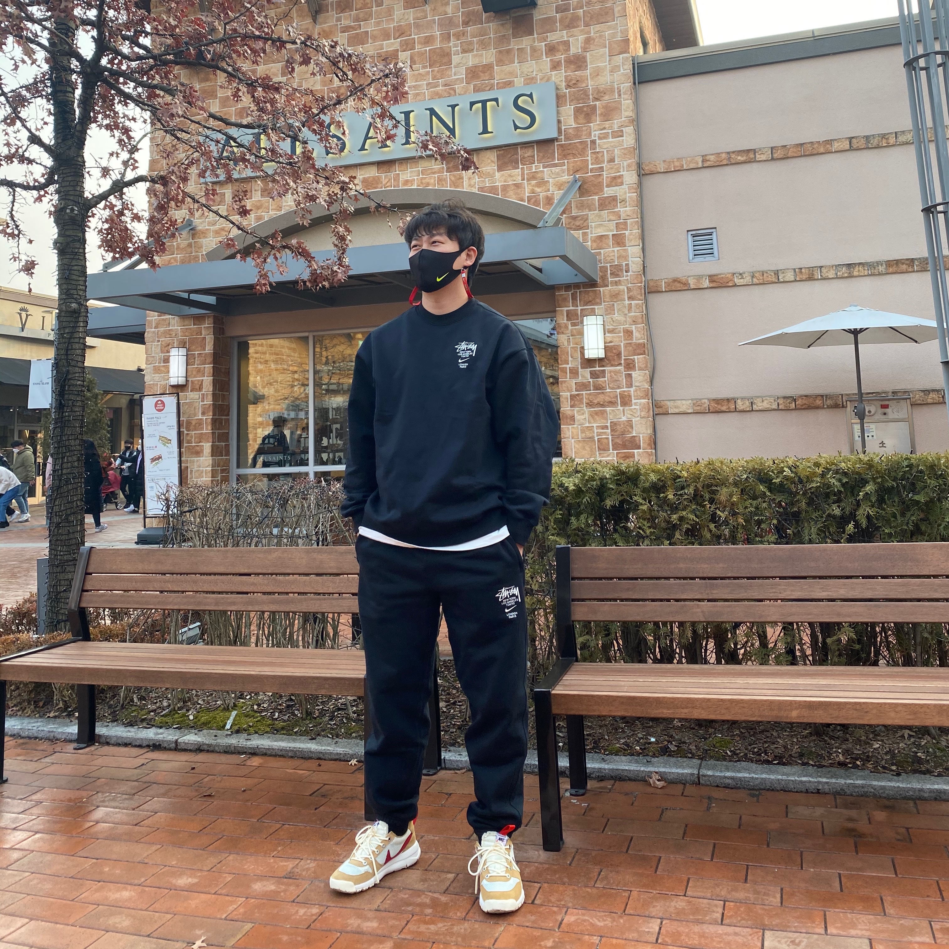 Nike x Stussy NRG ZR Fleece Crewneck Black - US/EU, Nike x Stussy NRG ZR Fleece Pants Black - US/EU 착용 스타일 - 2