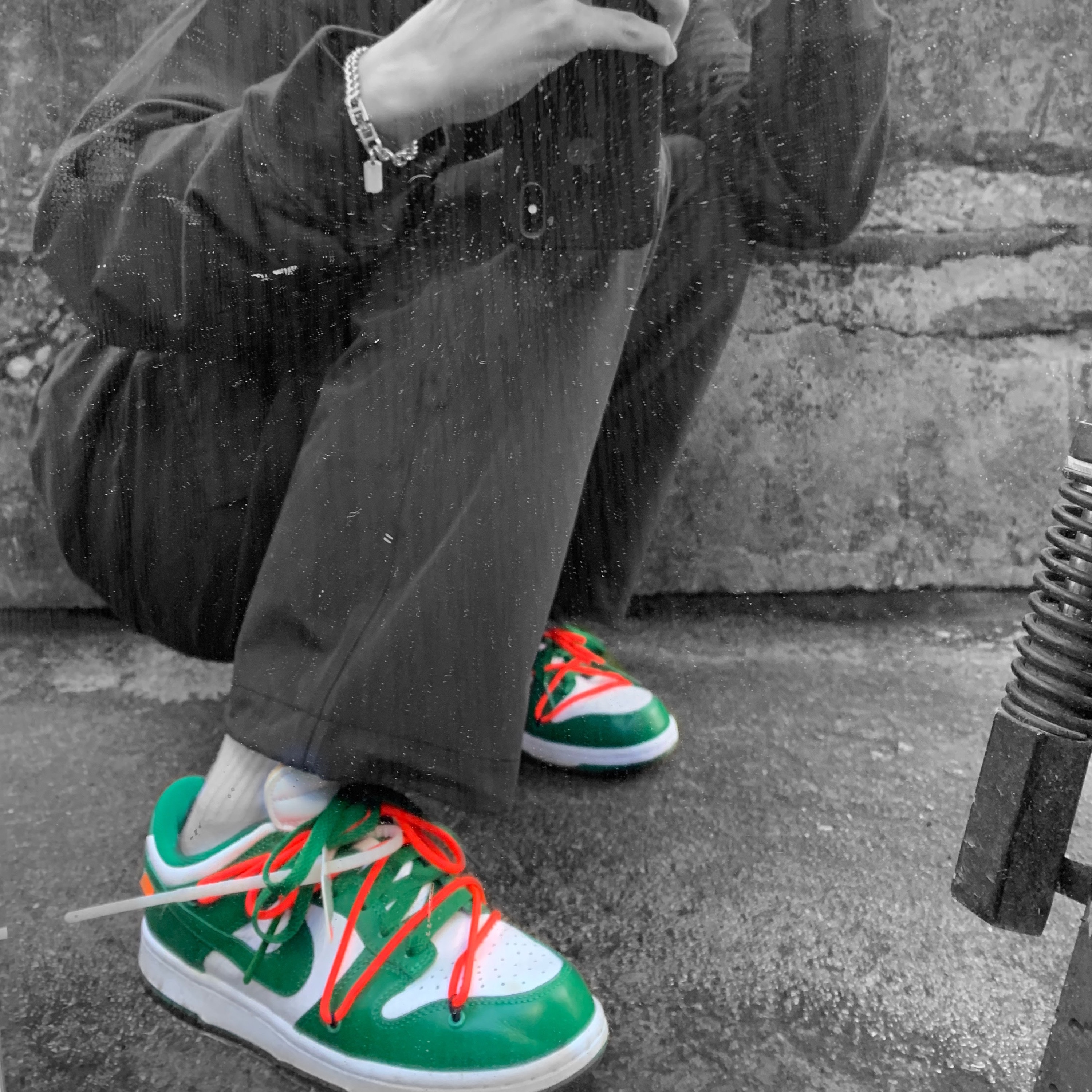 Nike x Off-White Dunk Low Pine Green, Nike x Stussy NRG BR LS Knit Top 착용 스타일