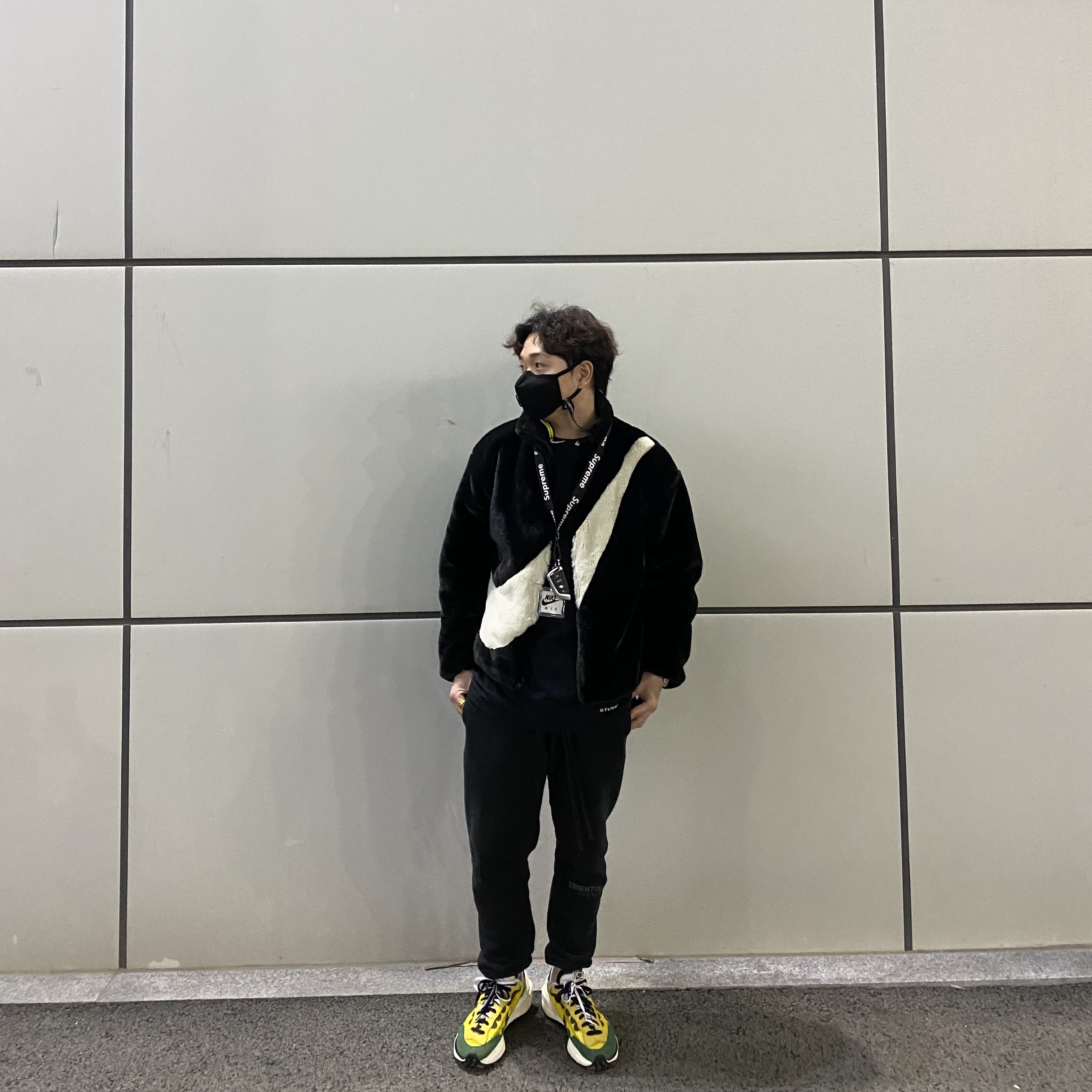 Nike x Stussy NRG BR LS Knit Top, Nike x Sacai VaporWaffle Tour Yellow & Gorge Green Sail 착용 스타일