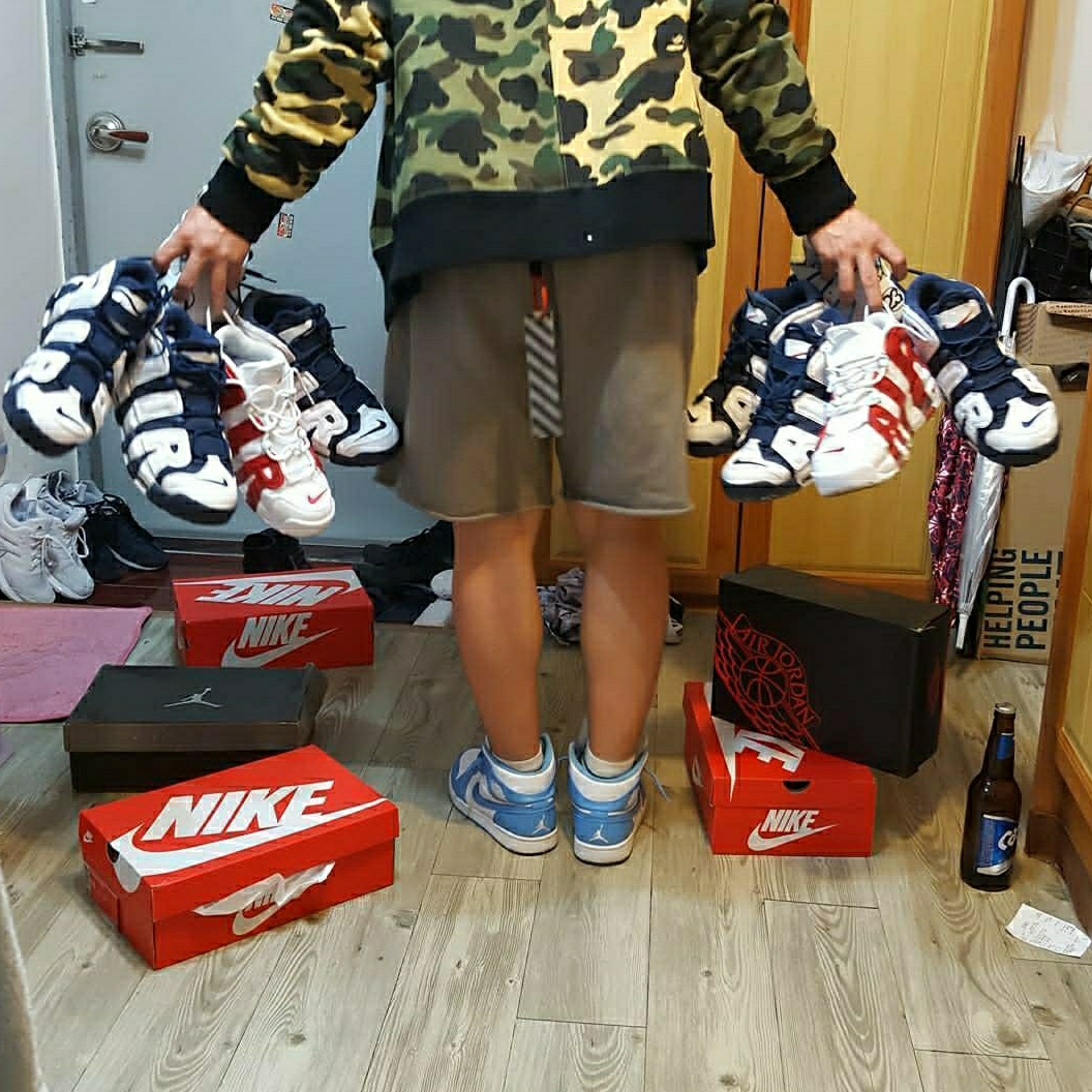 Nike Air More Uptempo Olympic 2020, Nike Air More Uptempo Varsity Red 착용 스타일