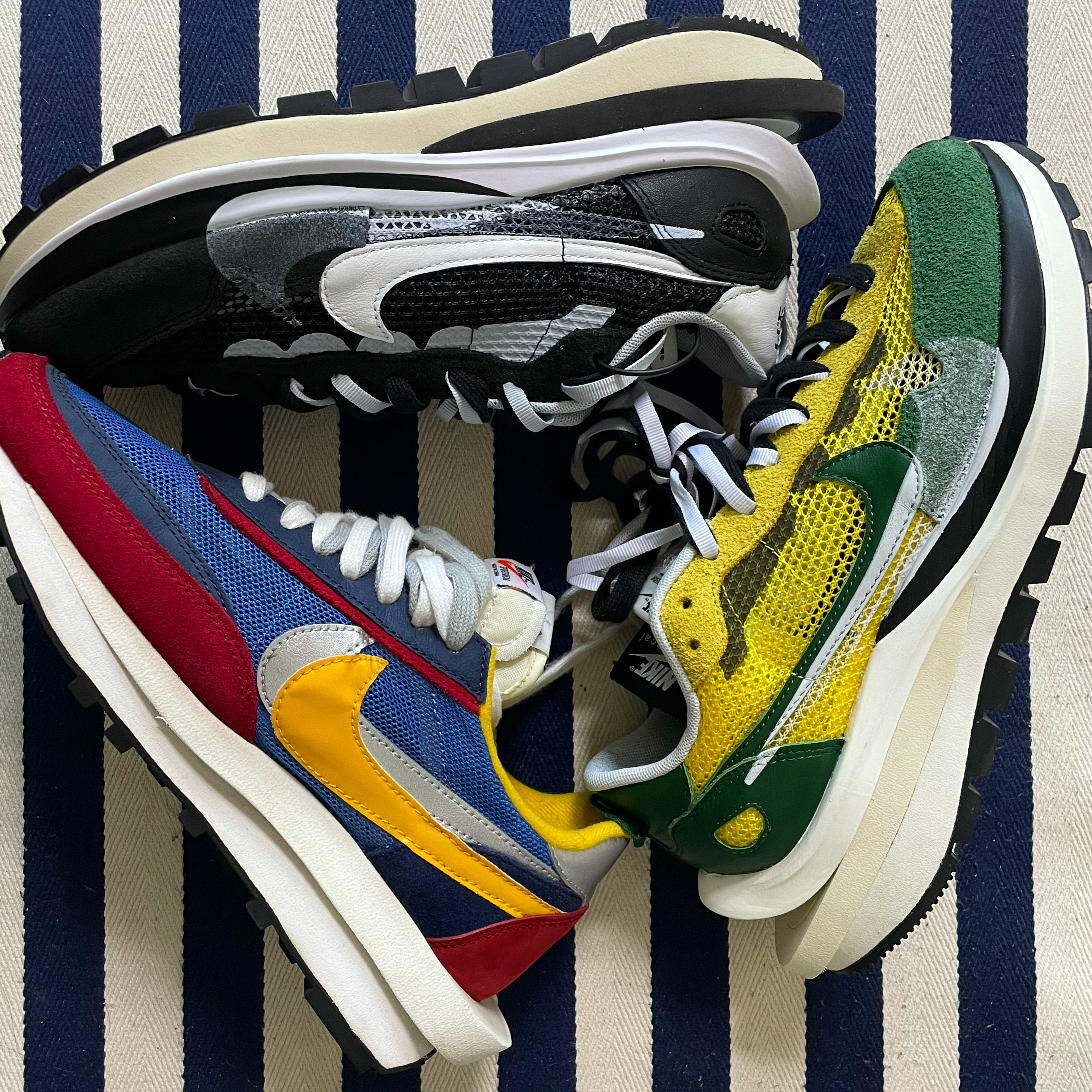 Nike x Sacai VaporWaffle Black White, Nike x Sacai LDWaffle Blue Multi 착용 스타일