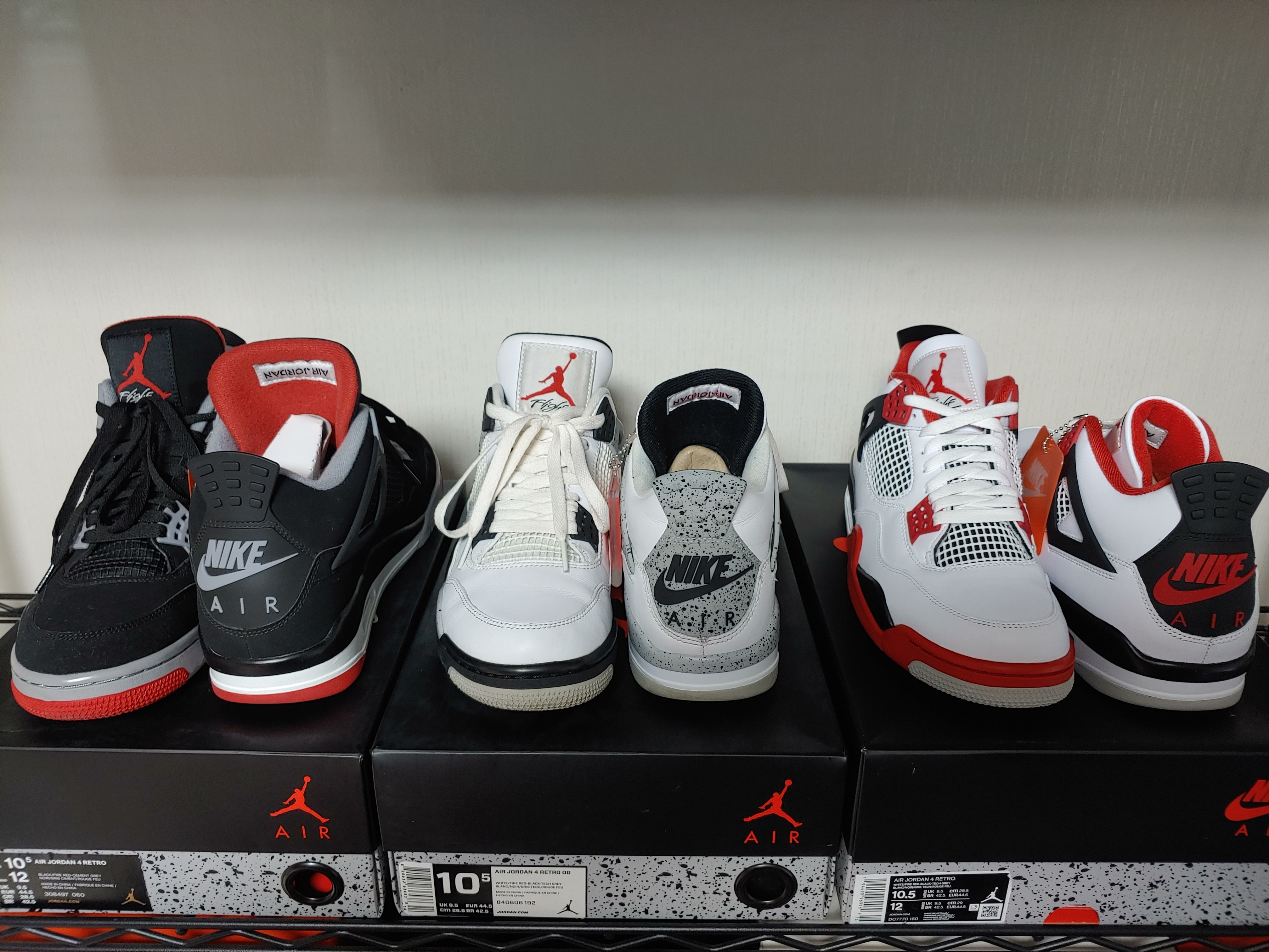 Jordan 4 Retro OG Fire Red 2020, Jordan 4 Retro Bred 2019 착용 스타일