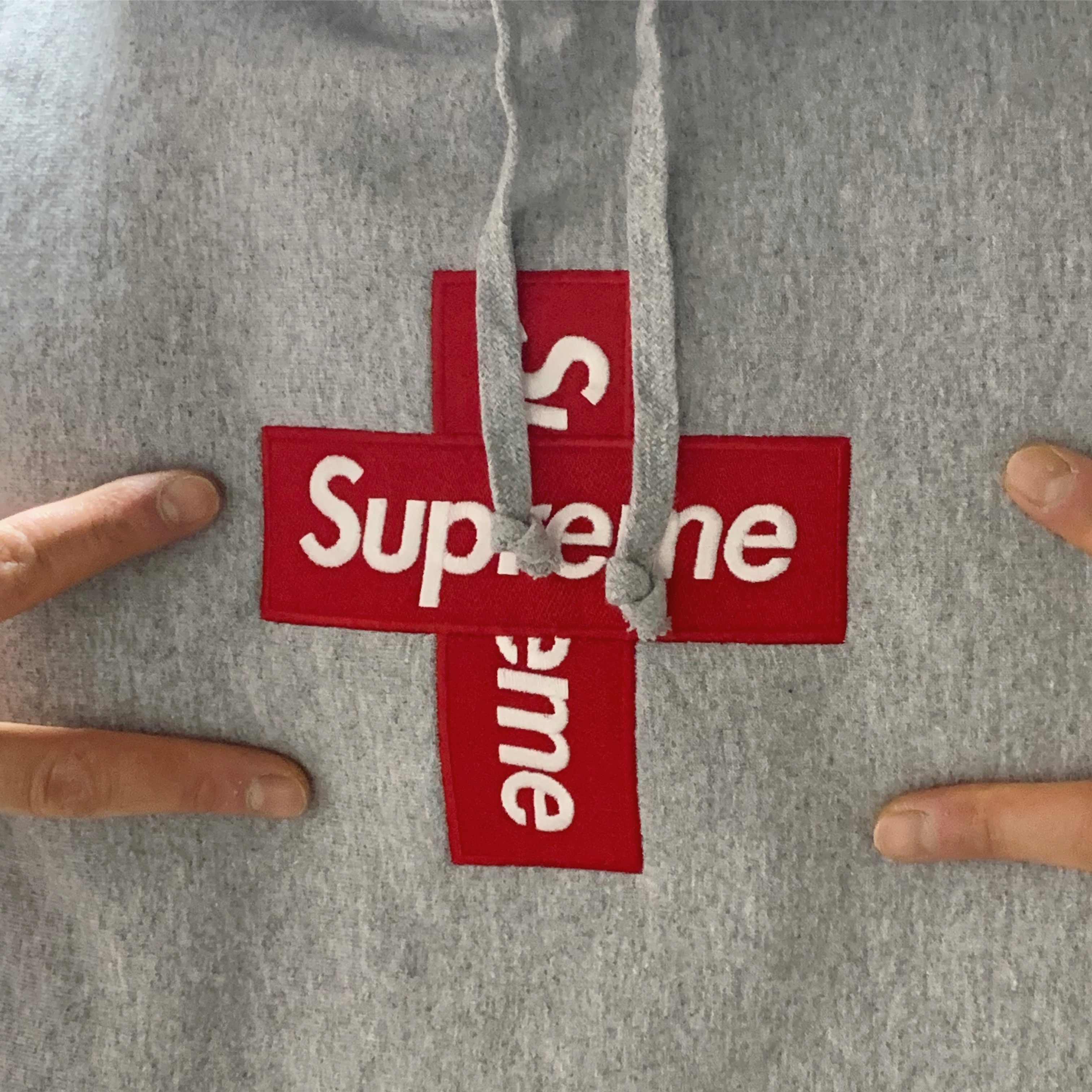 Supreme Cross Box Logo Hooded Sweatshirt Heather Grey - 20FW 착용 스타일