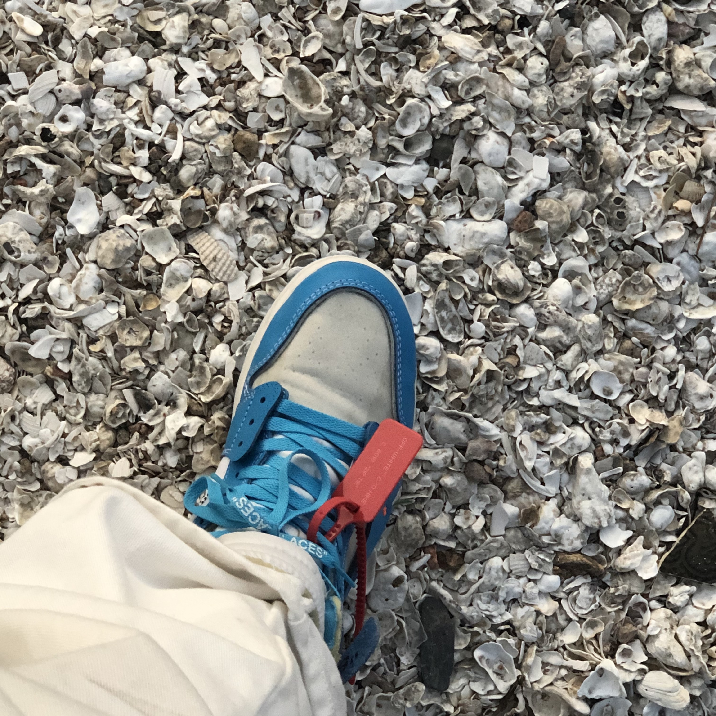 Jordan 1 x Off-White Retro High University Blue 착용 스타일