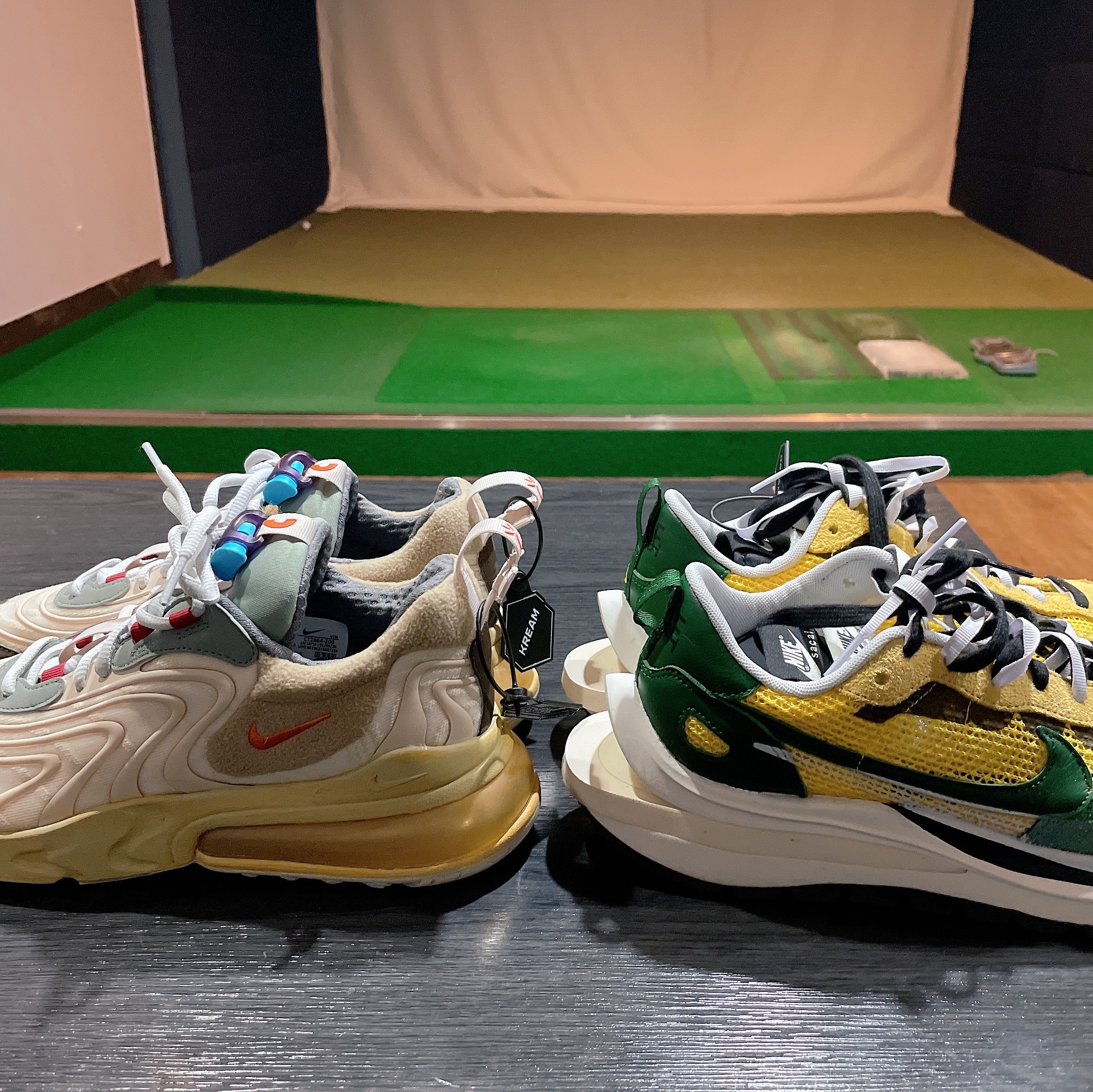 Nike x Travis Scott Air Max 270 React Cactus Trails, Nike x Sacai VaporWaffle Tour Yellow & Gorge Green Sail 착용 스타일