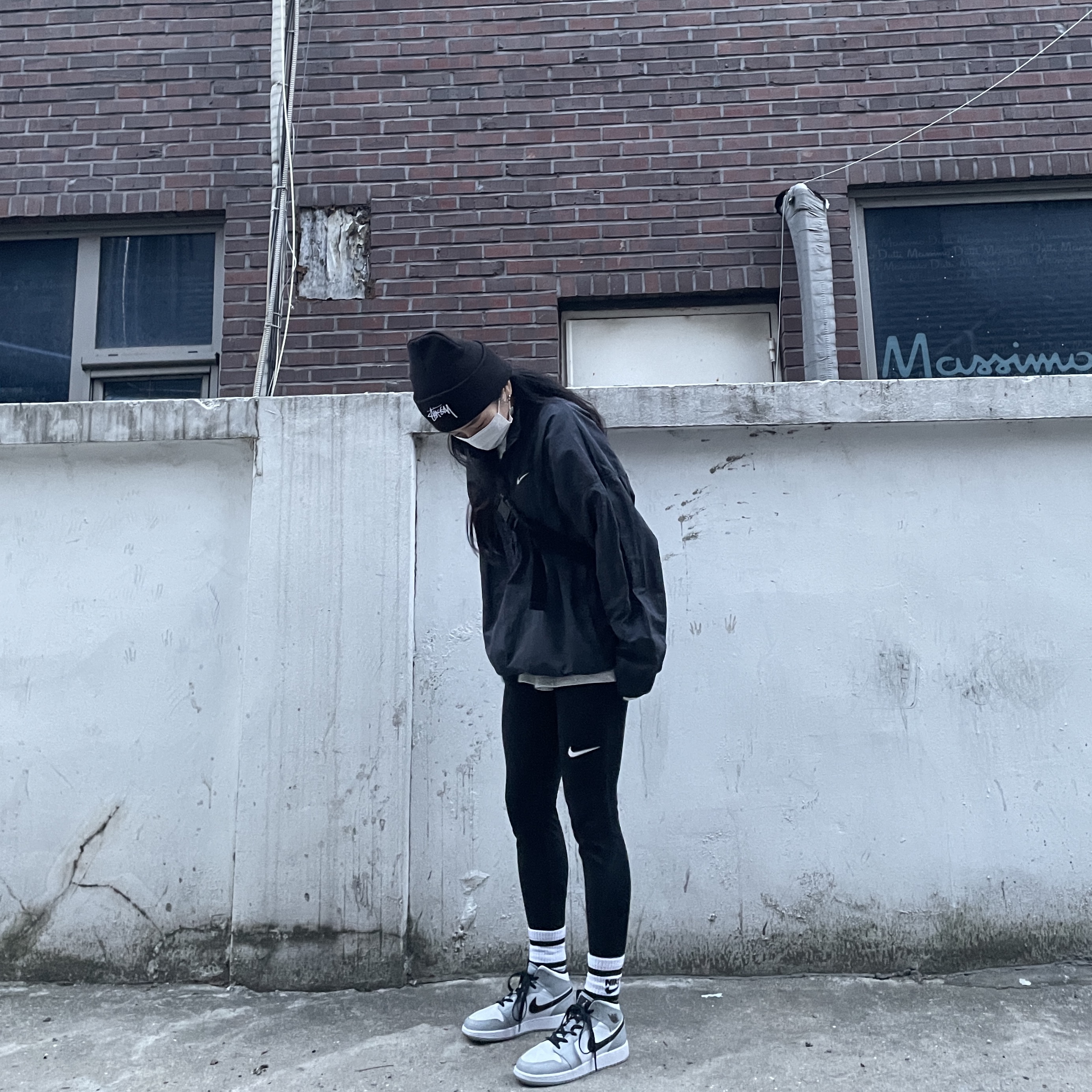 (GS) Jordan 1 Mid Light Smoke Grey, Nike x Stussy Cuff Beanie 착용 스타일