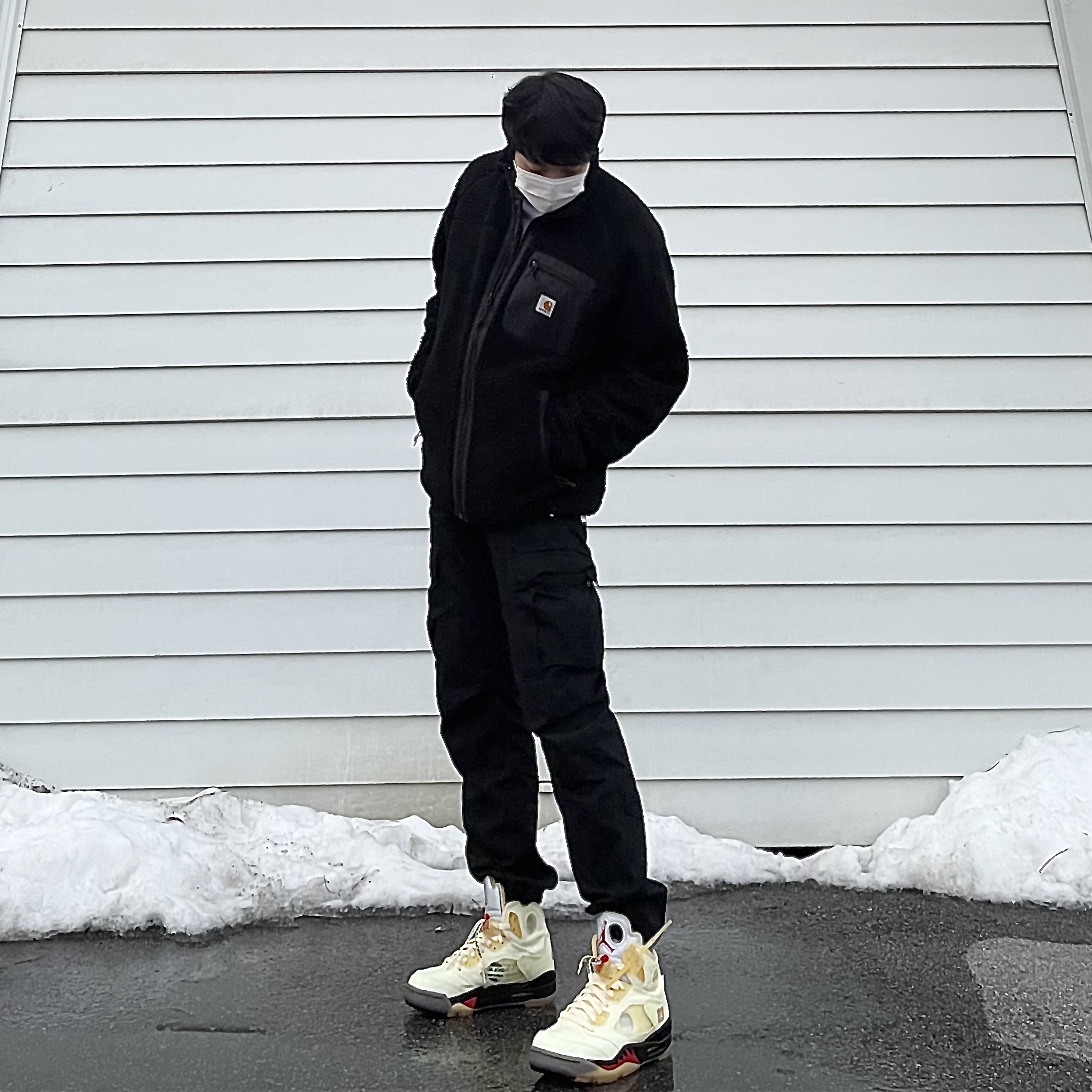 Jordan 5 x Off-White Retro SP Sail Fire Red 착용 스타일