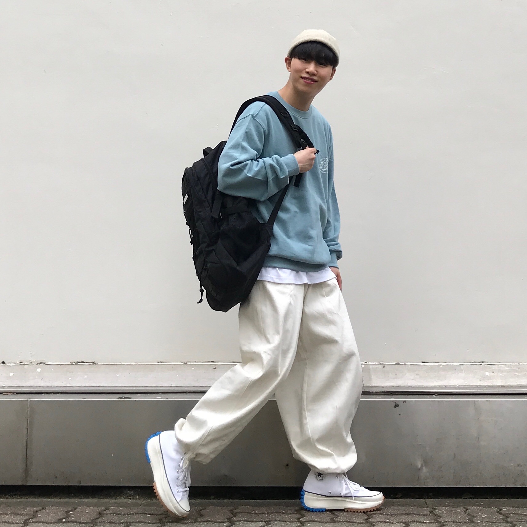 Converse x JW Anderson Run Star Hike Hi White 착용 스타일