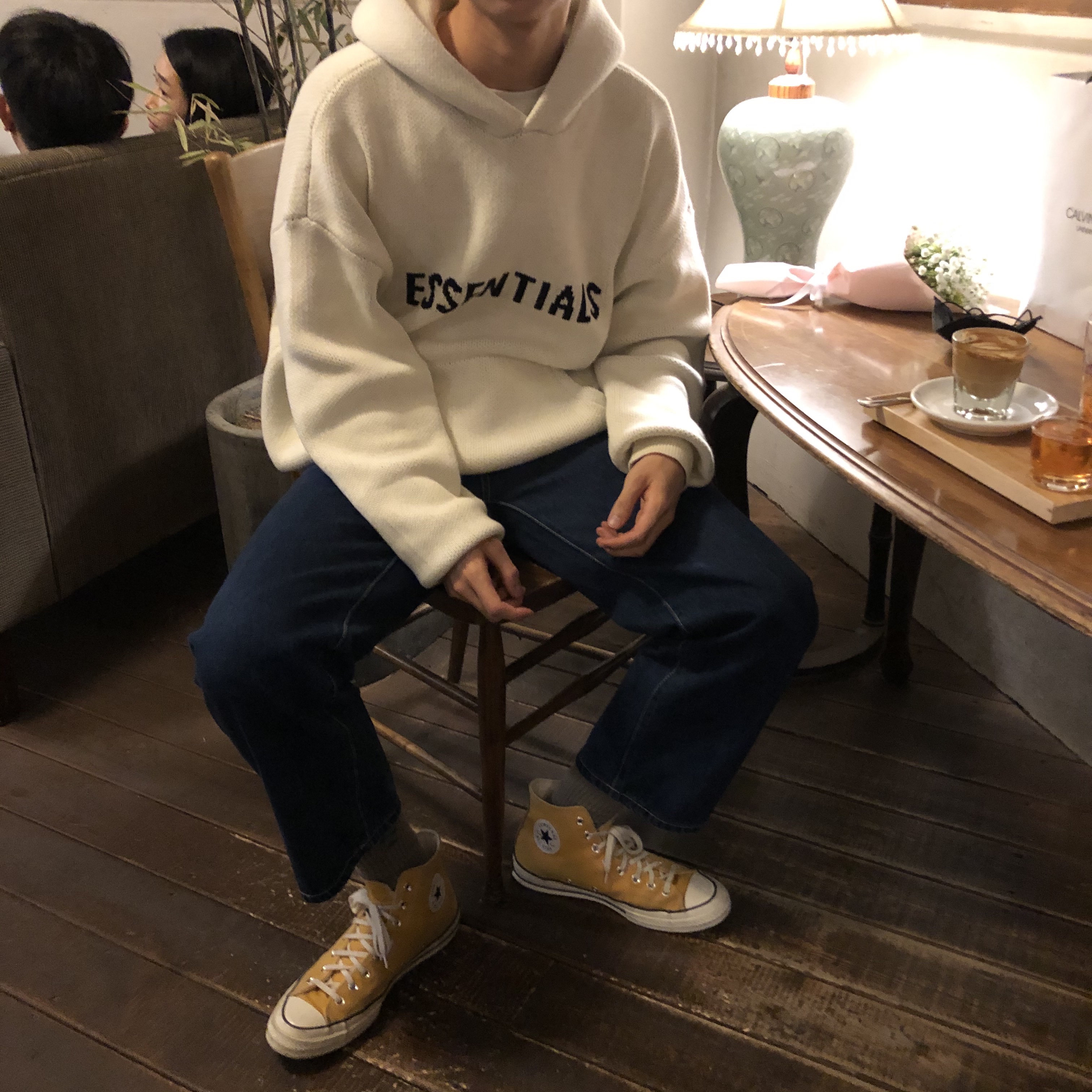 Essentials Knit Hoodie Cream - 20FW 착용 스타일