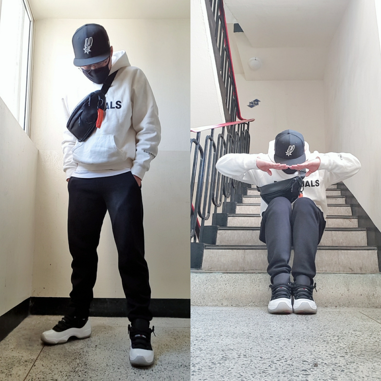 Essentials 3D Silicon Applique Pullover Hoodie Buttercream 2020, Jordan 11 Retro Low Reverse Concord 착용 스타일 - 1