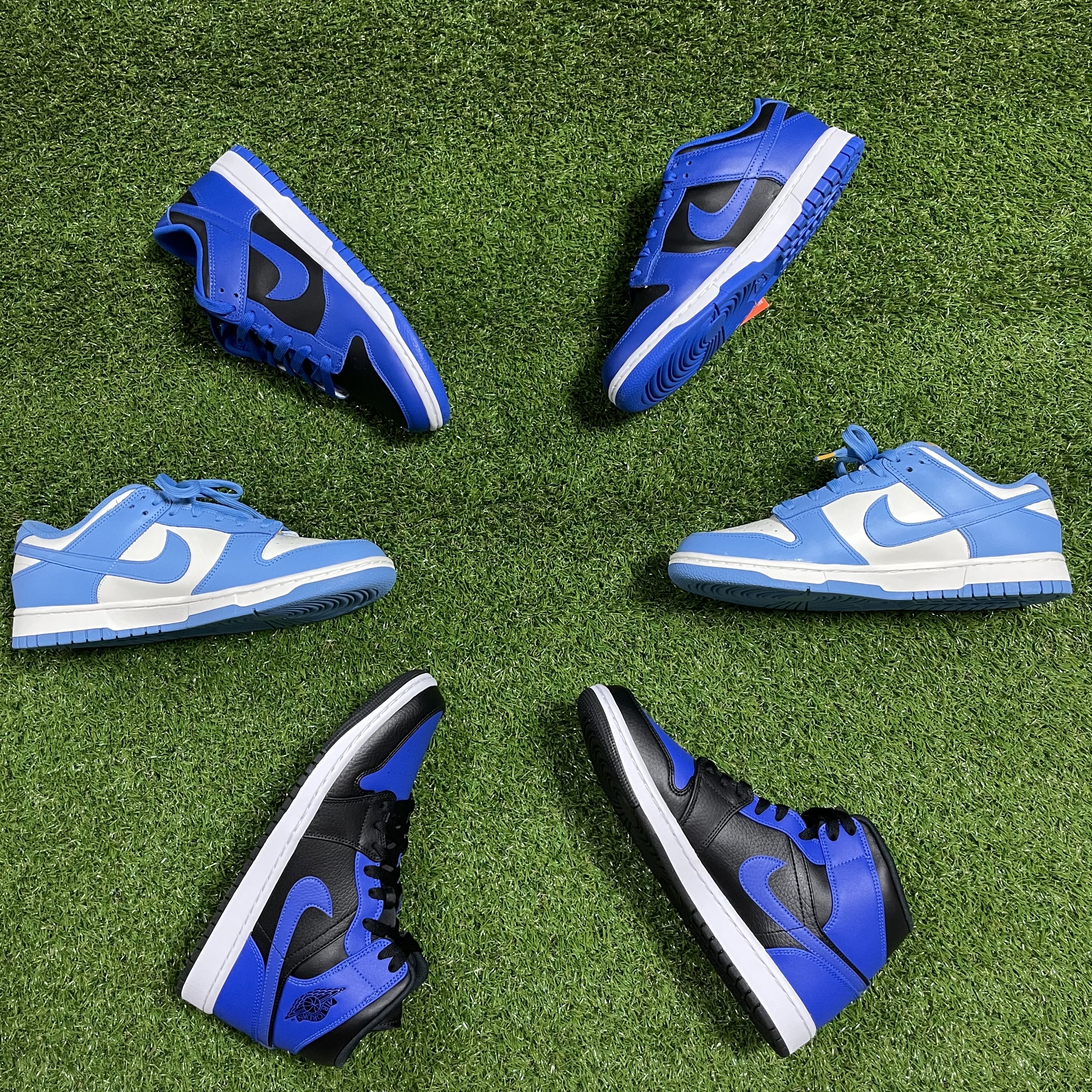 Nike Dunk Low Retro Hyper Cobalt, Jordan 1 Mid Black Hyper Royal 착용 스타일