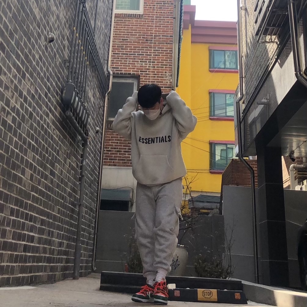 Nike x Off-White Dunk Low Pine Green, Essentials Knit Hoodie Oatmeal - 20FW 착용 스타일