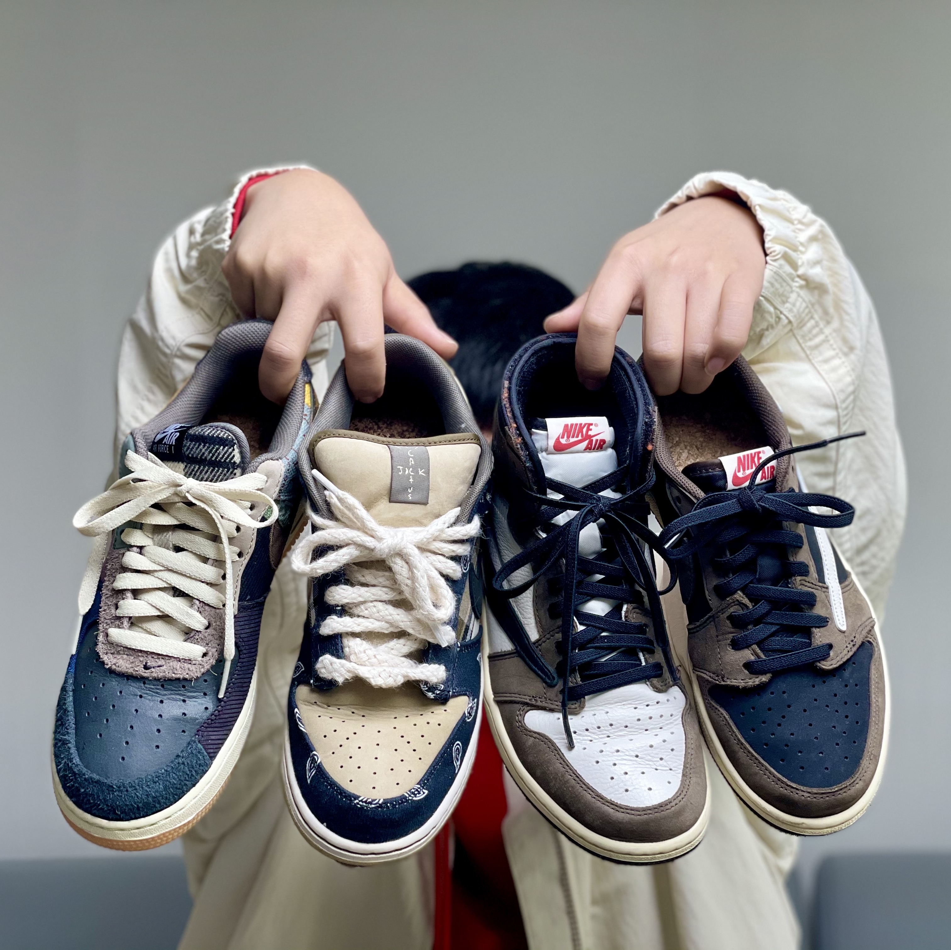 Jordan 1 x Travis Scott Retro High OG SP Mocha, Nike x Travis Scott SB Dunk Low 착용 스타일