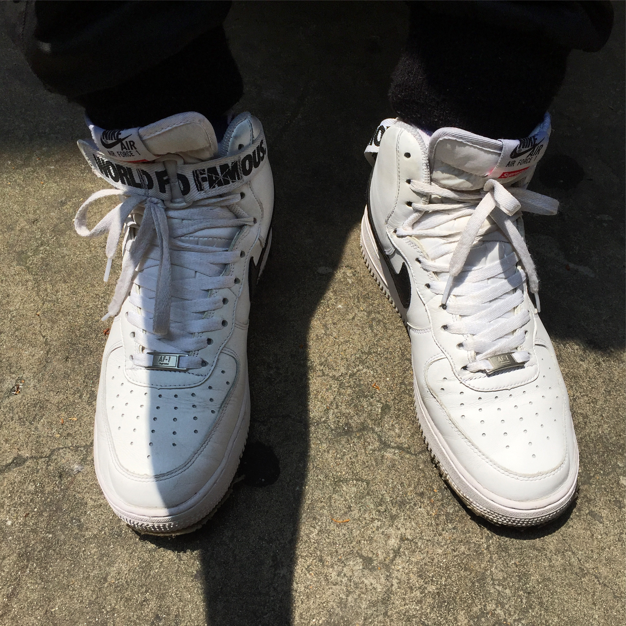 Nike x Supreme Air Force 1 High World Famous White 착용 스타일