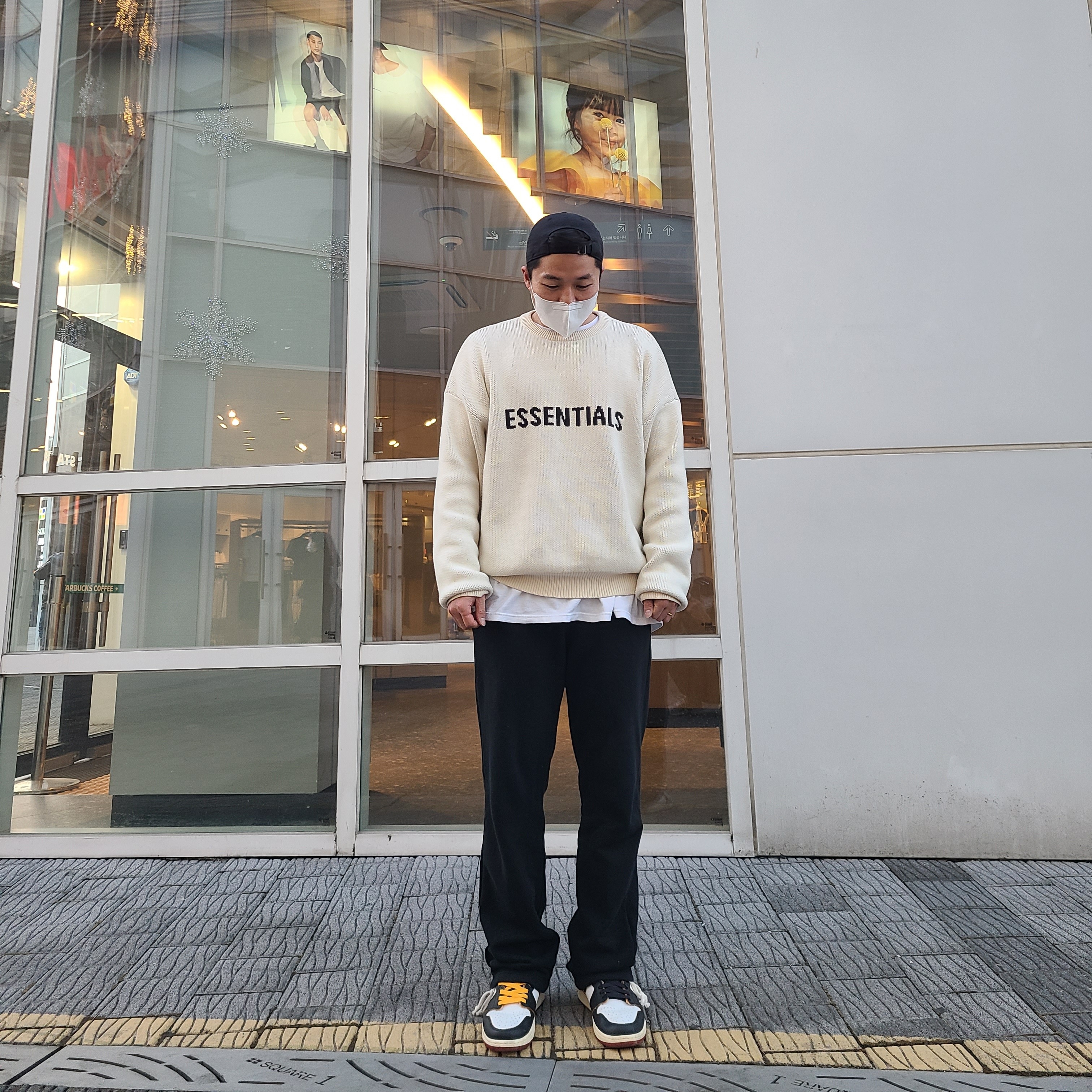 Jordan 1 x Union Retro High Black Toe, Essentials Knit Sweater Buttercream - 20SS 착용 스타일 - 3