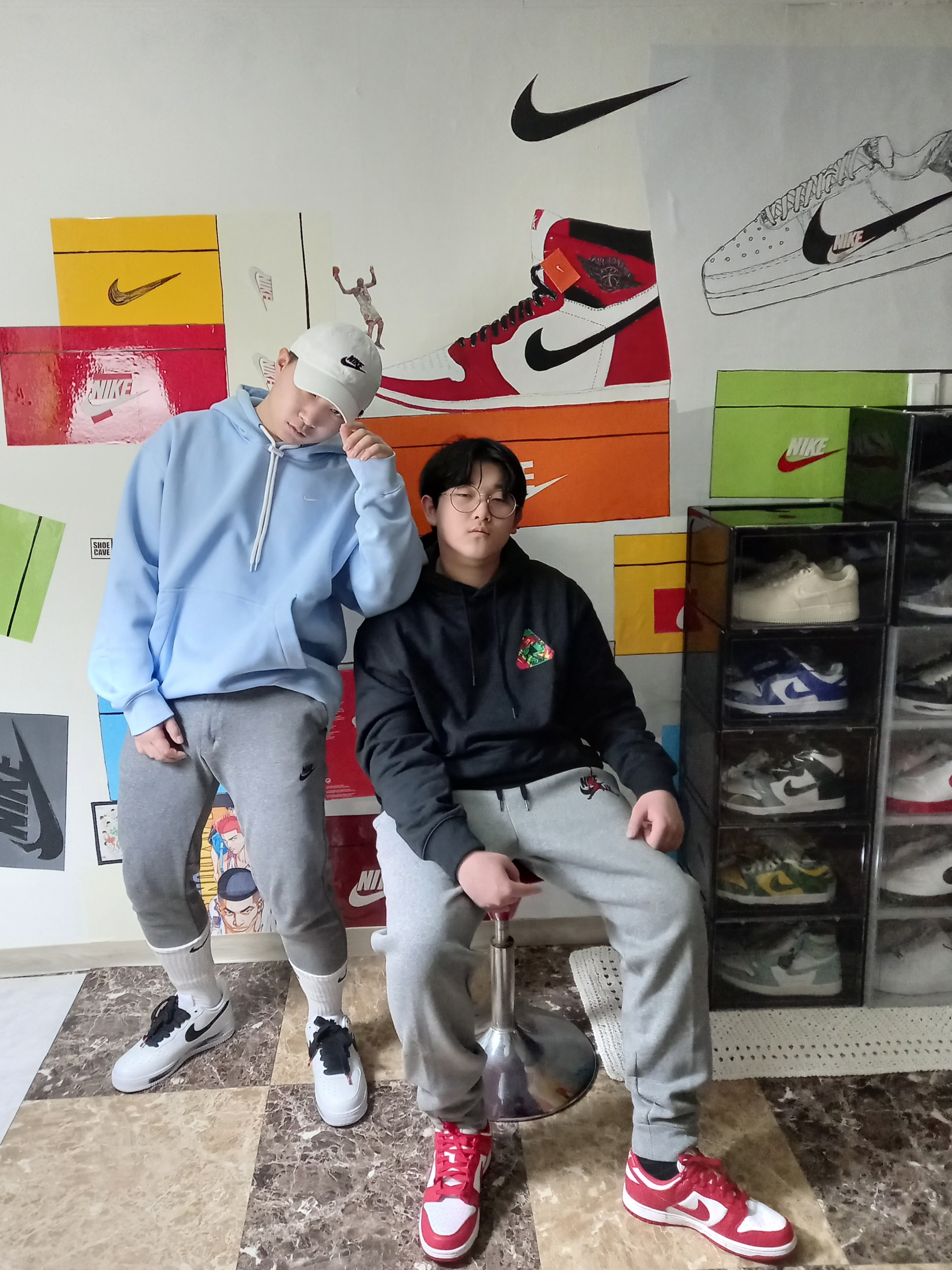 Nike x Peaceminusone Air Force 1 Low Para-Noise 2.0, Nike M NRG Hoodie Psychic Blue 착용 스타일