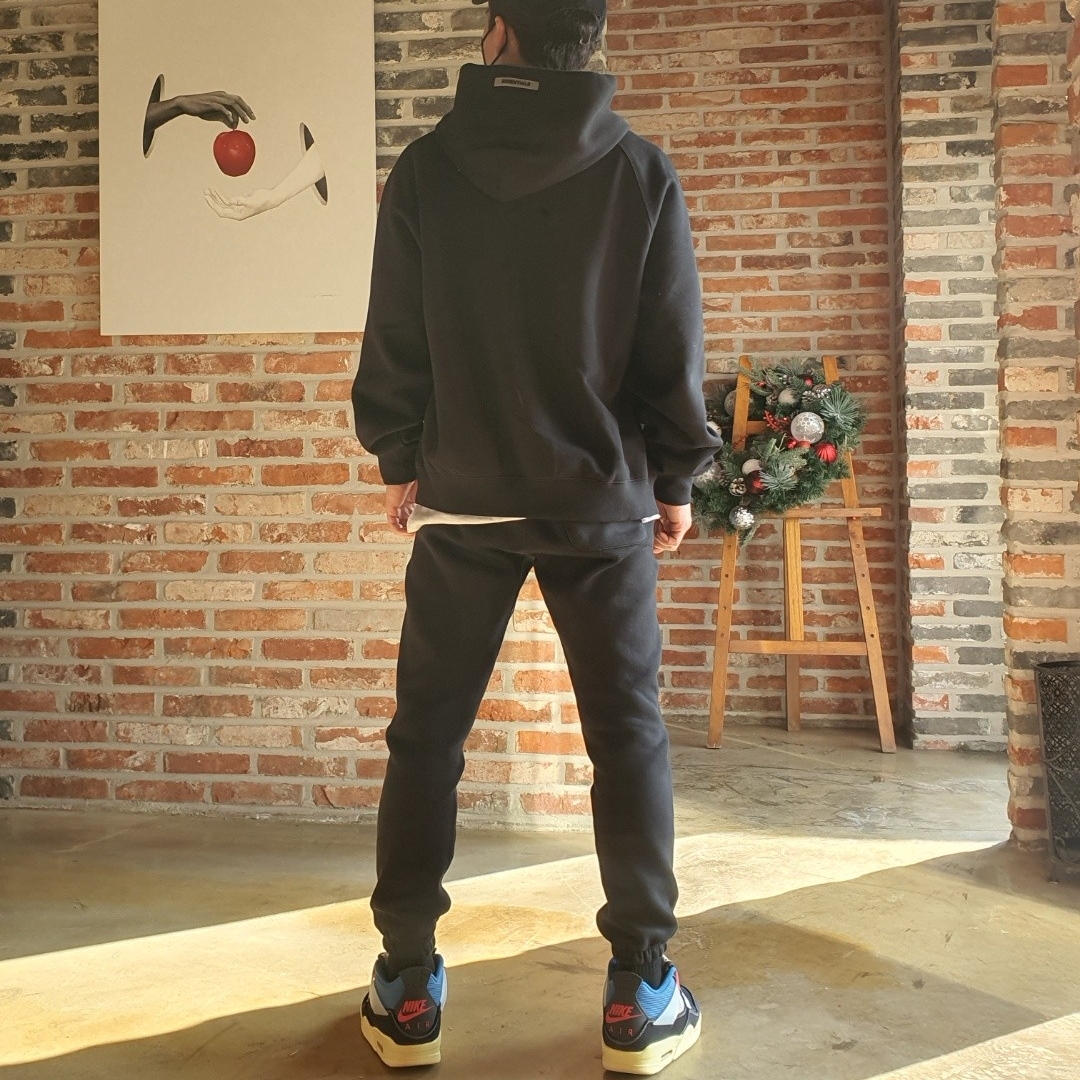 Jordan 4 x Union Retro Off Noir, Essentials 3D Silicon Applique Pullover Hoodie Dark Slate/Black 2020 착용 스타일 - 1