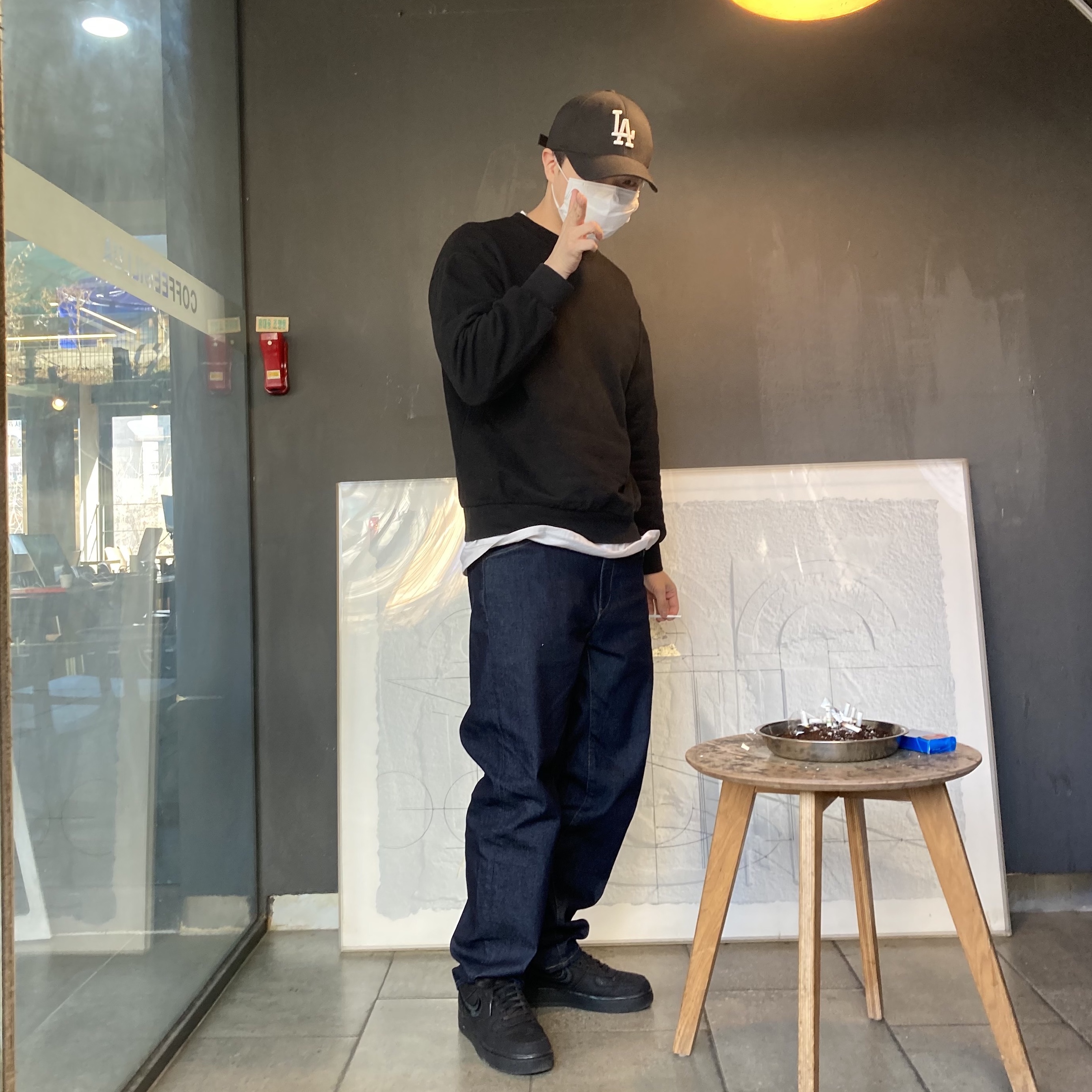Nike x Stussy Air Force 1 Low Triple Black 착용 스타일