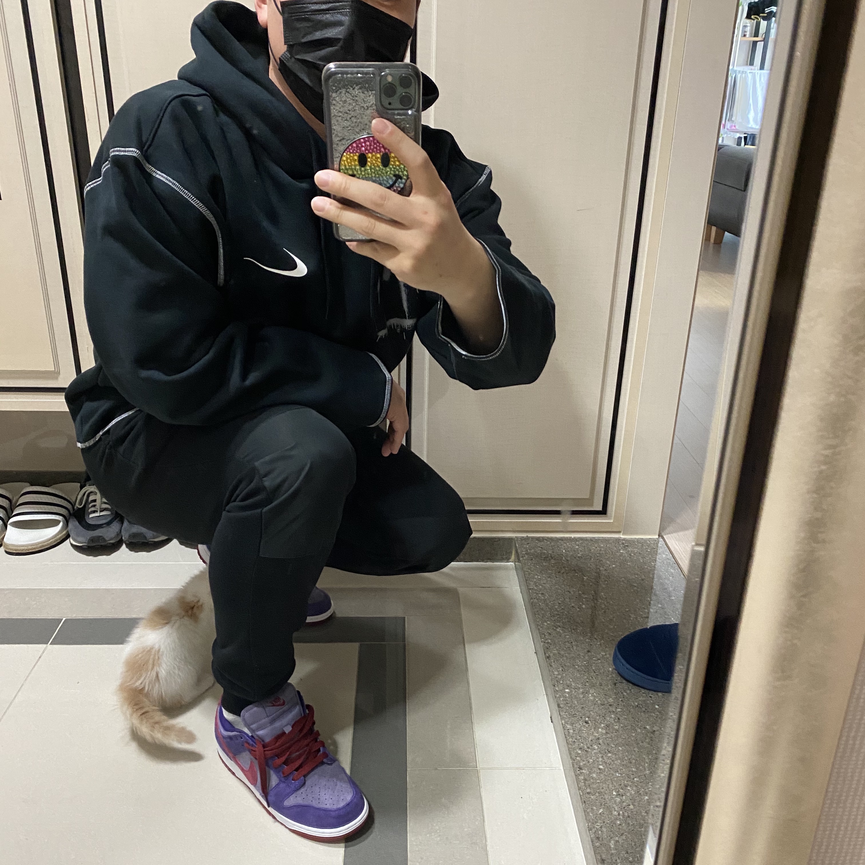 Nike Dunk Low SP Plum 2020, Nike x Off-White NRG RU Hoodie 착용 스타일