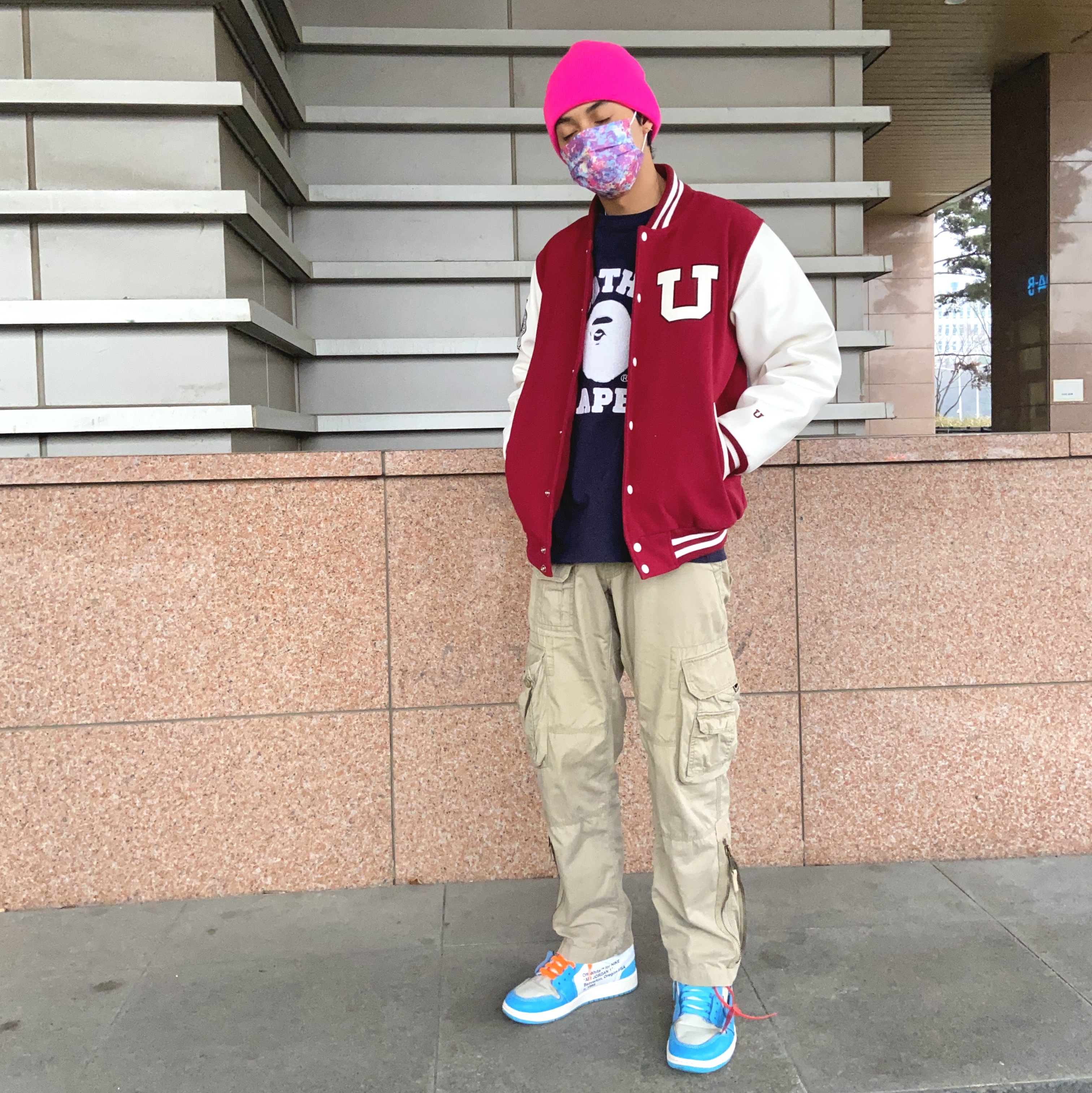 Jordan 1 x Off-White Retro High University Blue 착용 스타일