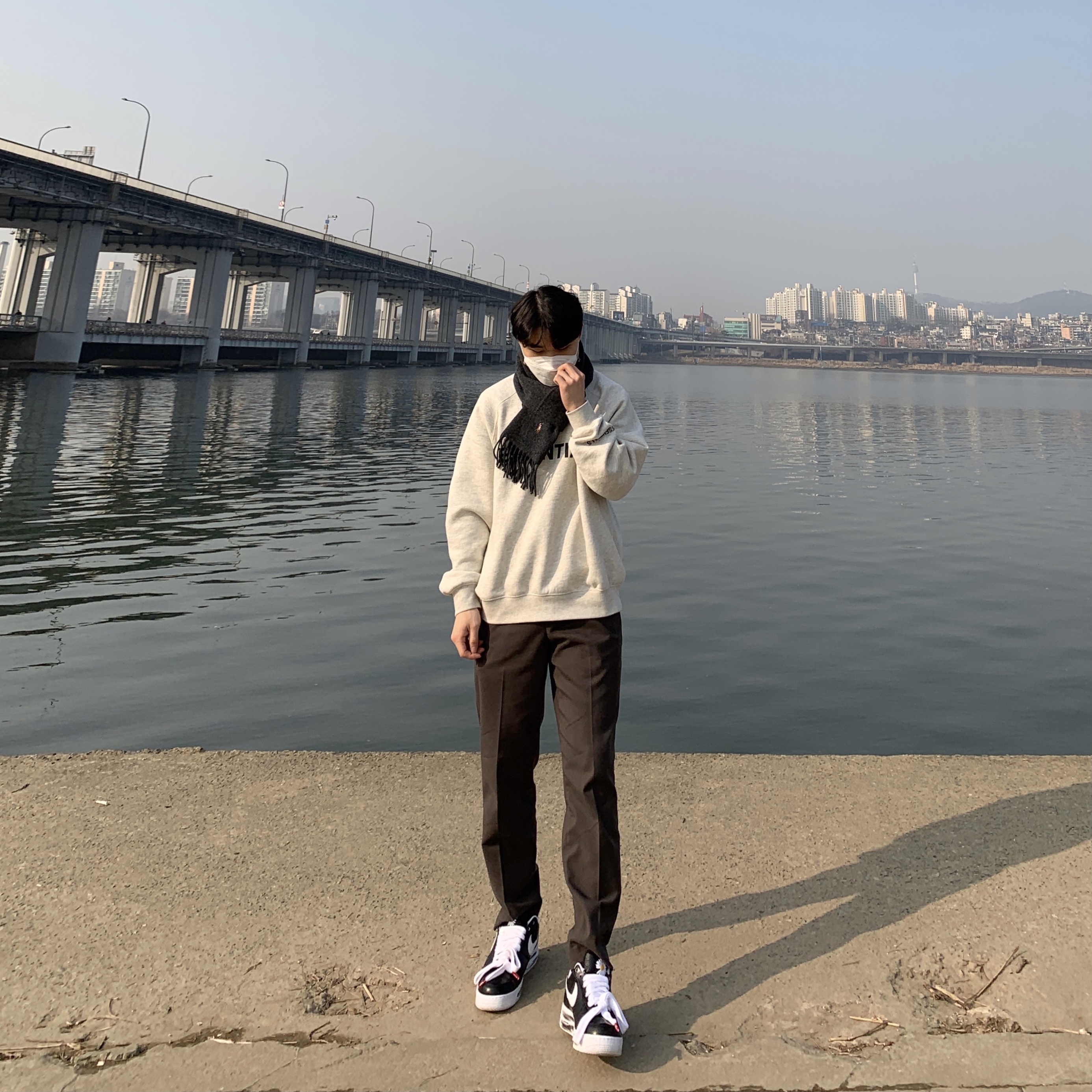 Nike x Peaceminusone Air Force 1 Low Para-Noise, Essentials 3D Silicon Applique Crewneck Oatmeal/Oatmeal Heather/Light Heather Oatmeal 2020 착용 스타일