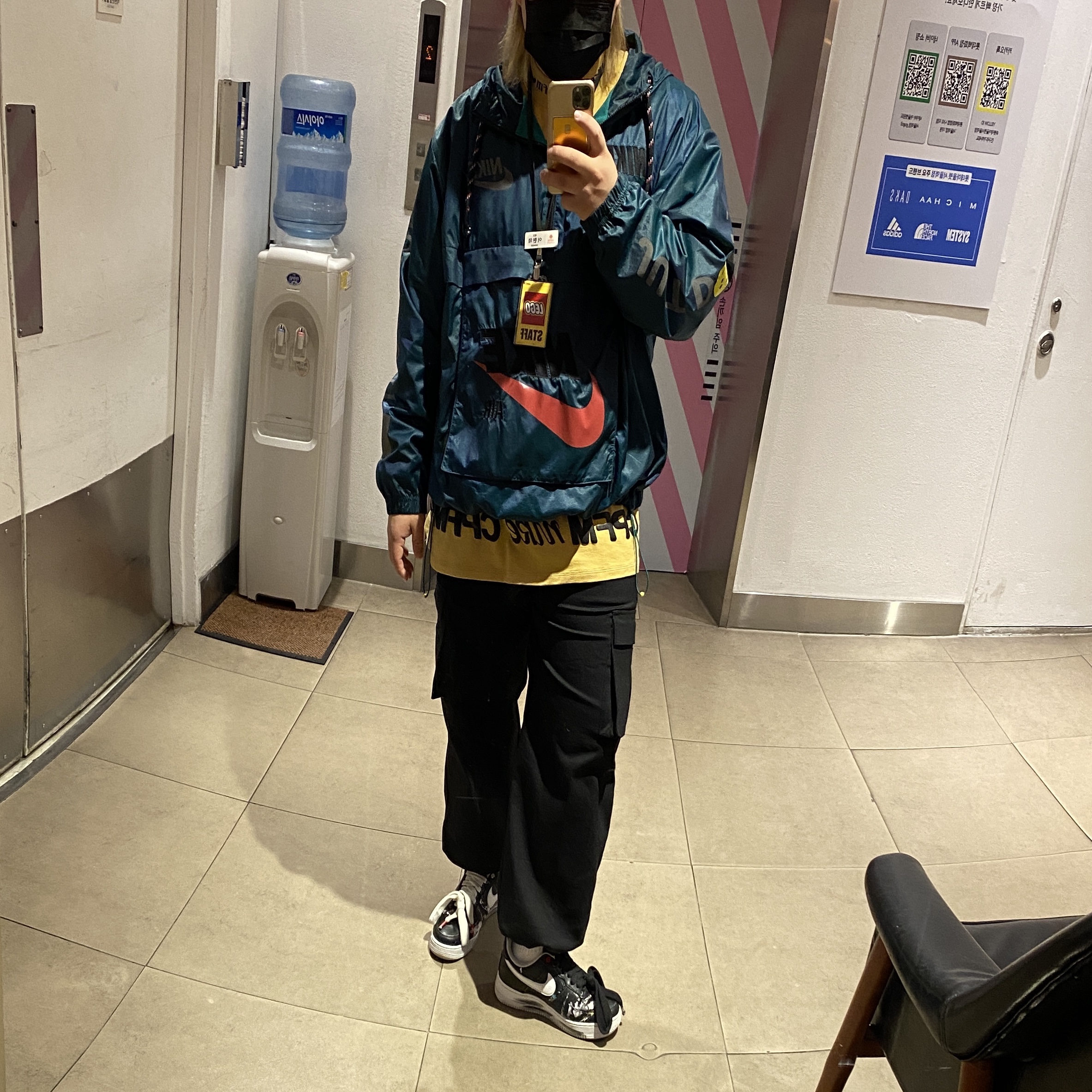 Nike x Cactus Plant Flea Market L/S T-Shirt Mustard Yellow, Nike x Cactus Plant Flea Market Anorak Teal 착용 스타일