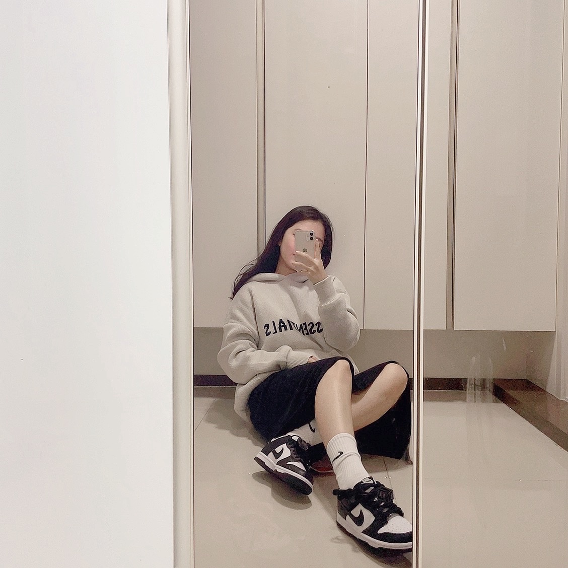 Essentials Knit Hoodie Oatmeal - 20FW, Nike Dunk Low Retro Black 착용 스타일