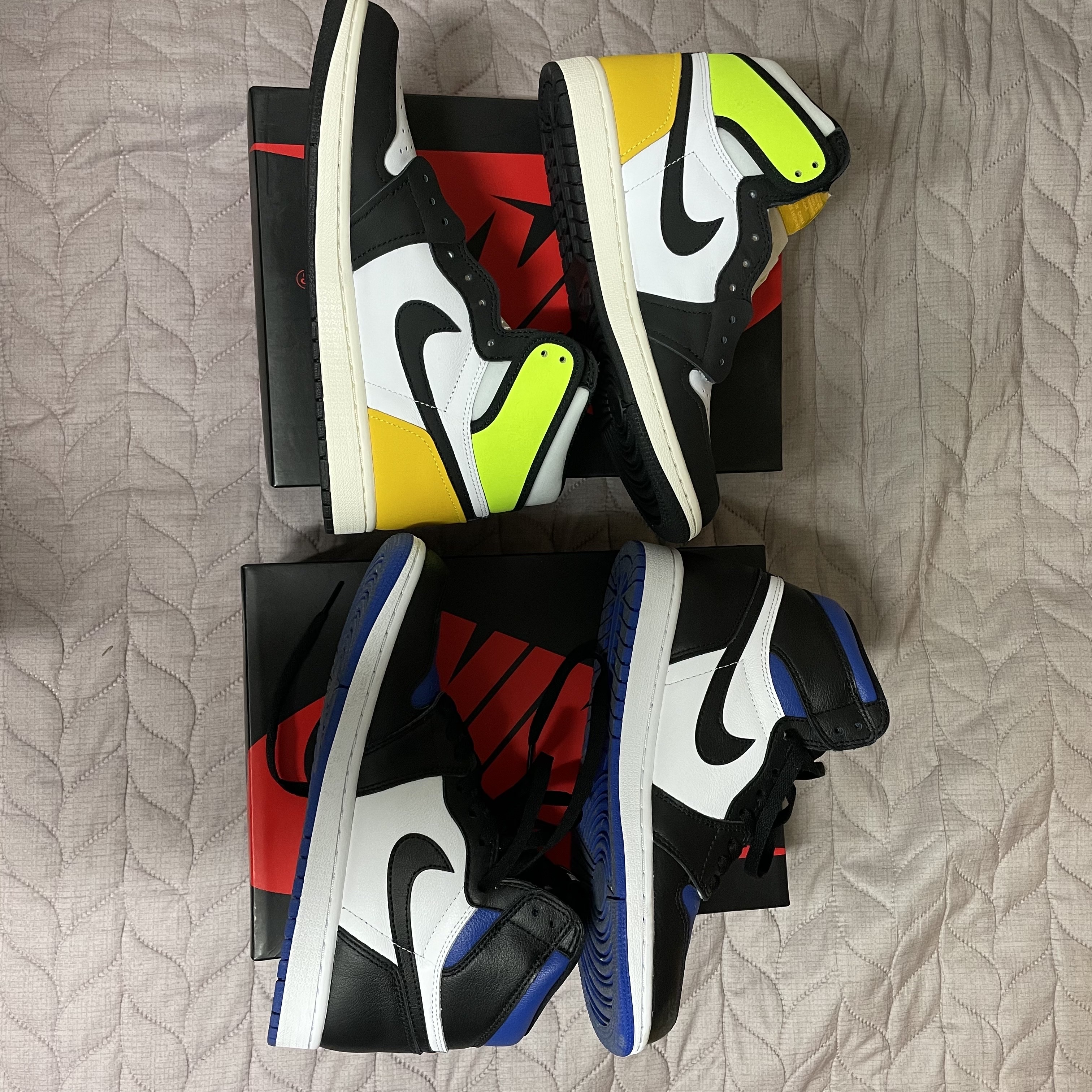 Jordan 1 Retro High OG Volt Gold, Jordan 1 Retro High OG Royal Toe 착용 스타일
