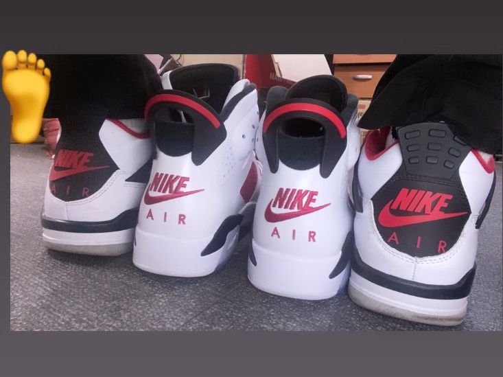 Jordan 4 Retro OG Fire Red 2020, Jordan 6 Retro Carmine 2021 착용 스타일 - 2