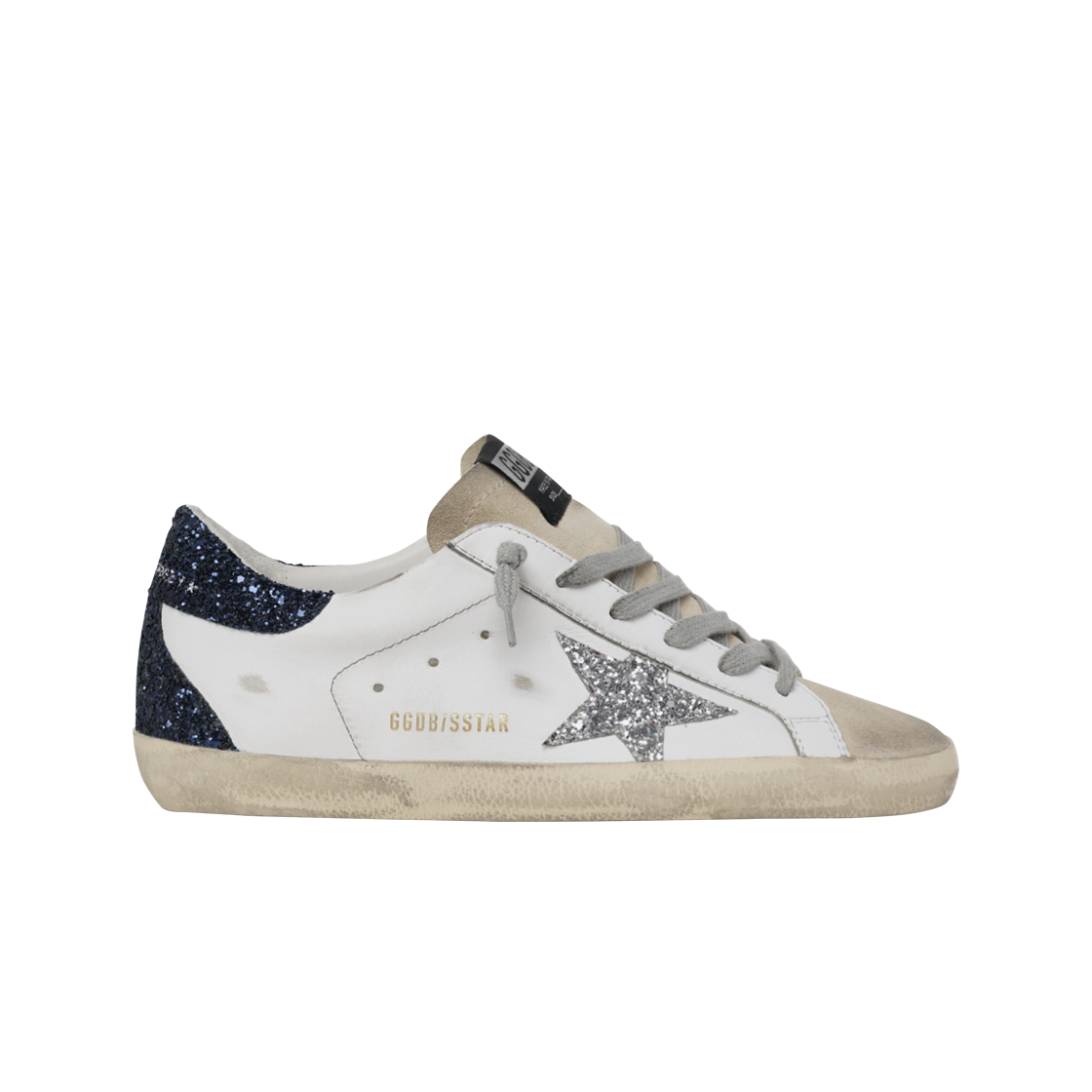 (W) 골든구스 슈퍼스타 화이트 글리터리 블루 실버 스니커즈((W) Golden Goose Superstar White Glittery Blue Silver Sneakers) - 1
